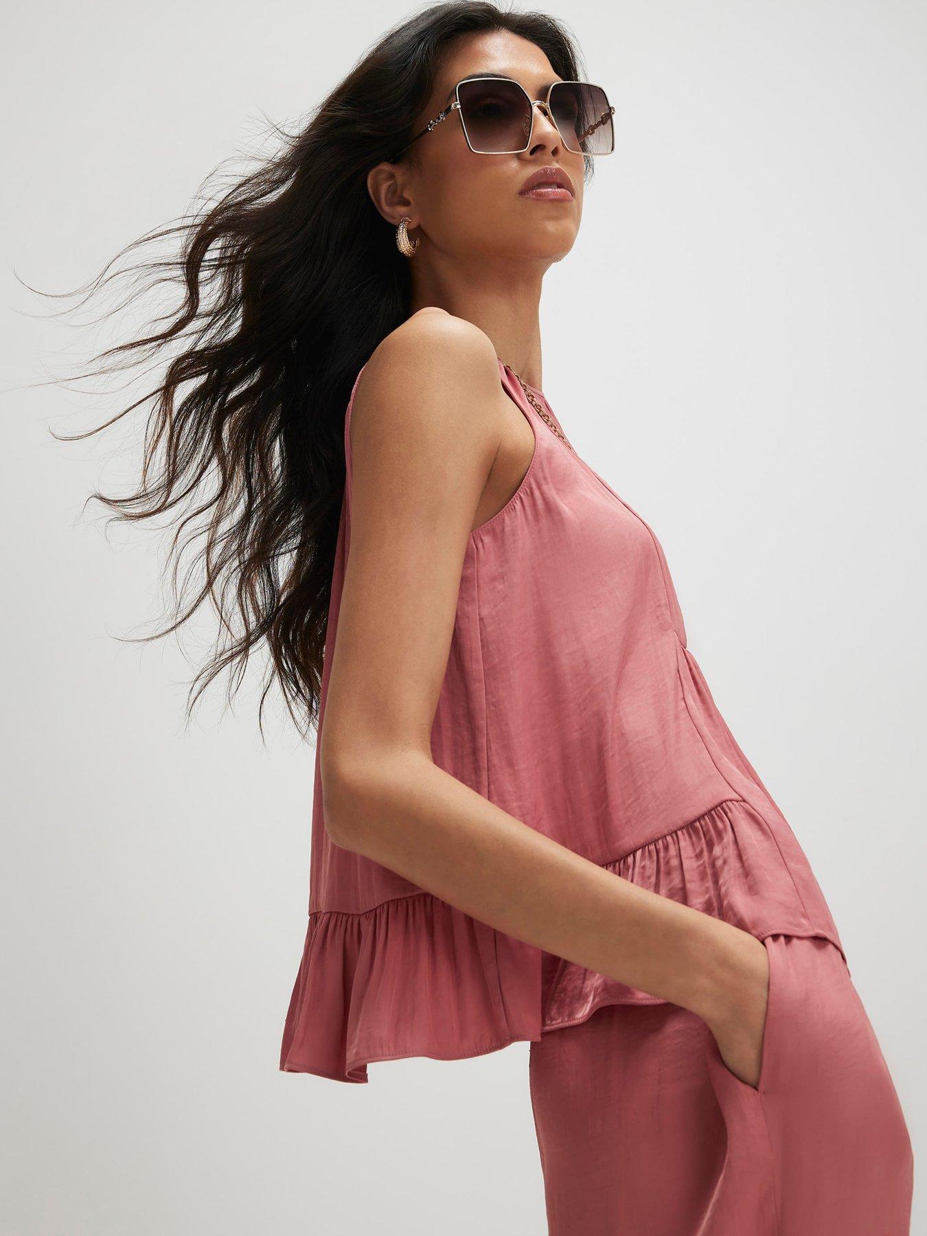 Image 4 of 6 of River Island Airflow Halter Co-ord Top - Pink
