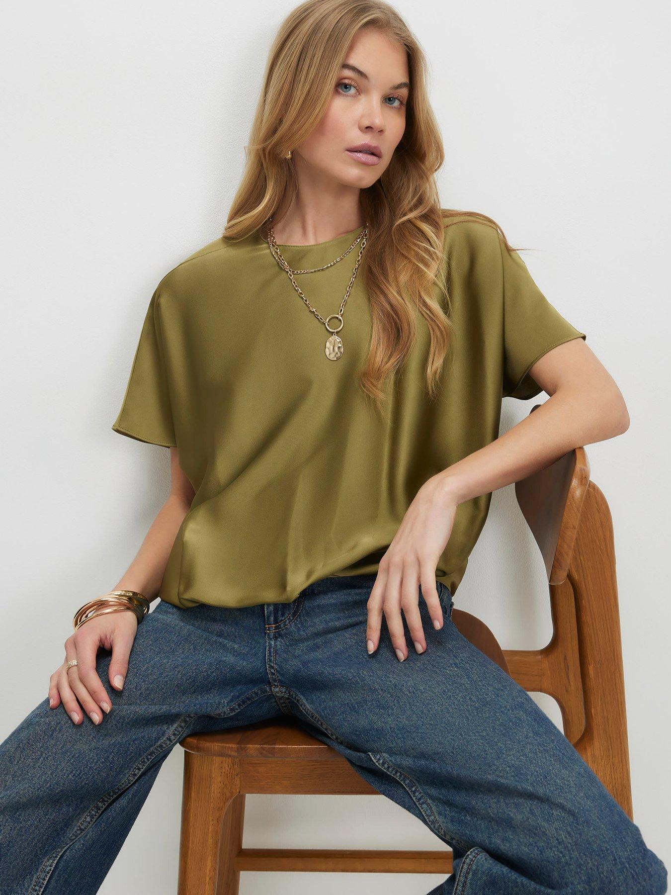 River Island Tuck Hem Satin T Shirt - Green