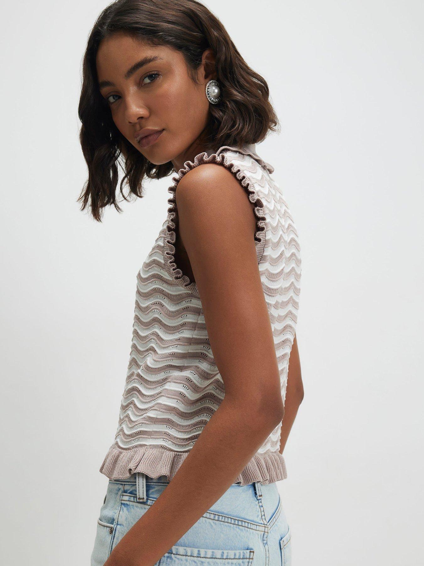Image 2 of 6 of River Island Brunch Collar Tank - Beige