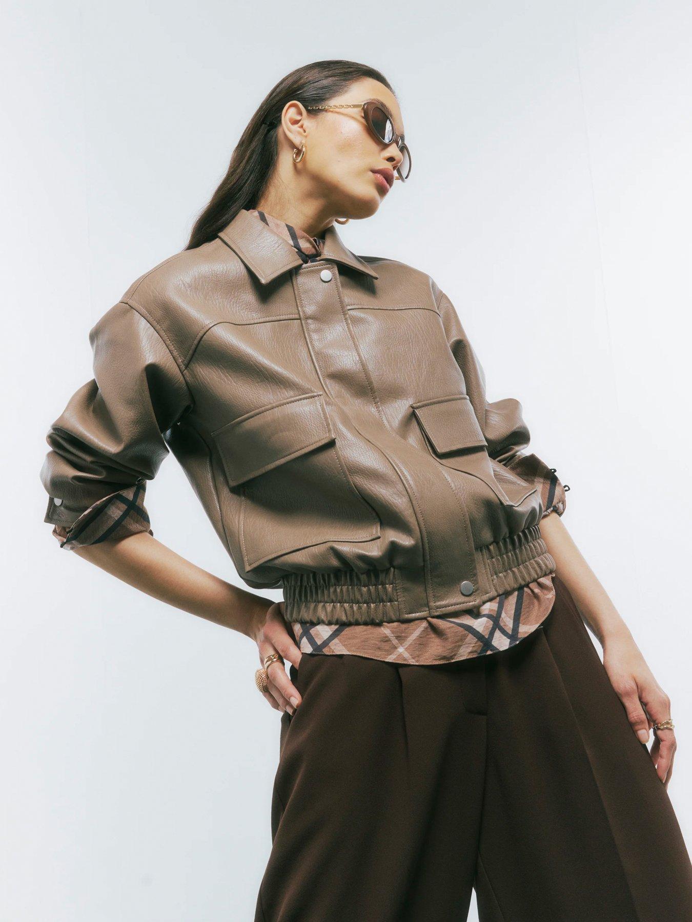 River Island Textured Pu Classic Bomber - Beige