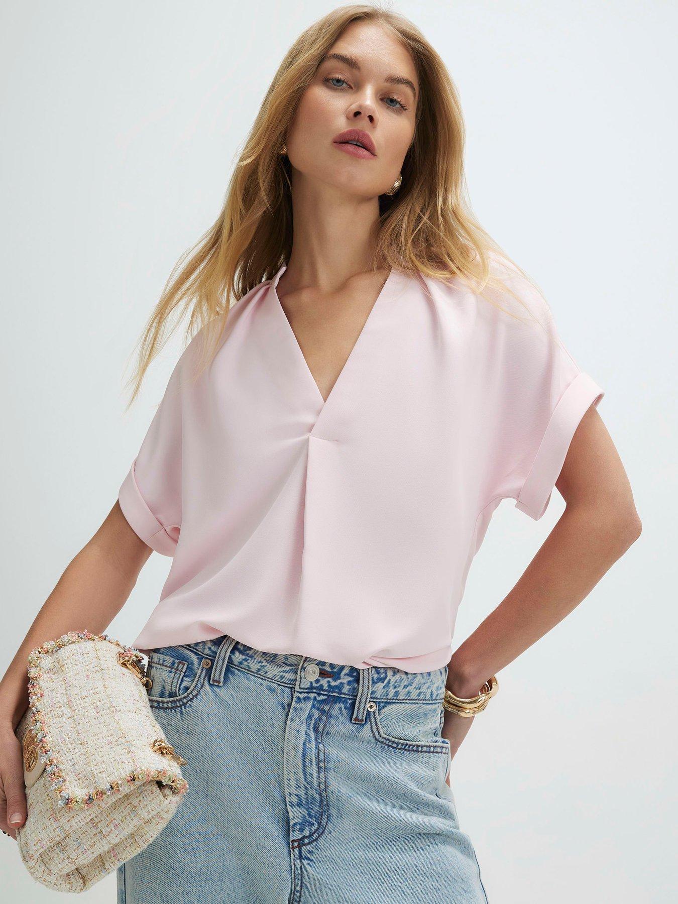 River Island Soft Crepe Notch Neck T-shirt - Pink