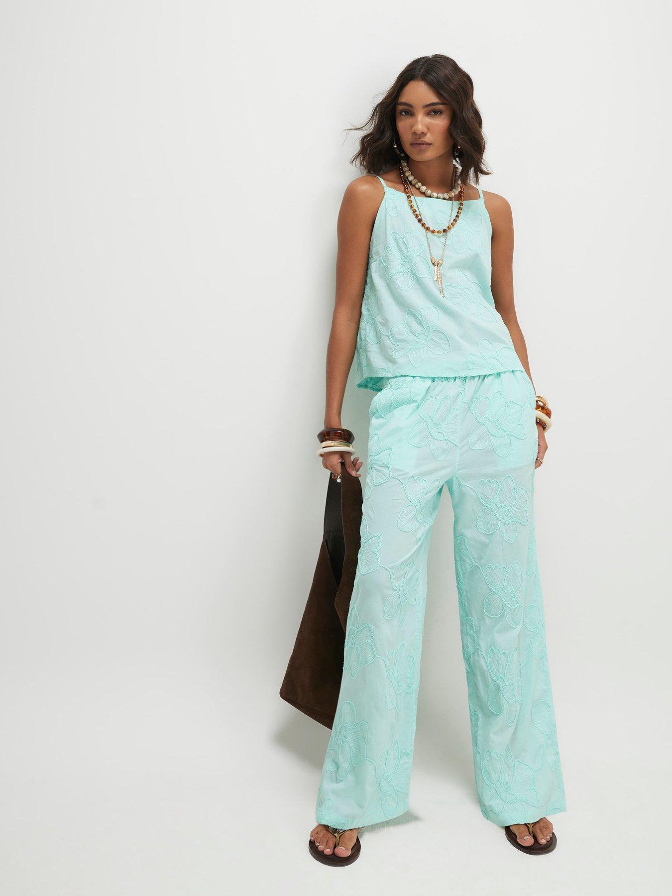 River Island Aqua Floral Textured Trouser Co-ord