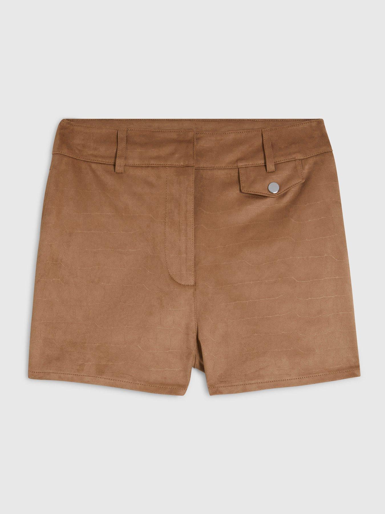 Image 3 of 4 of River Island Faux Suede Croc Pocket Shorts - Beige
