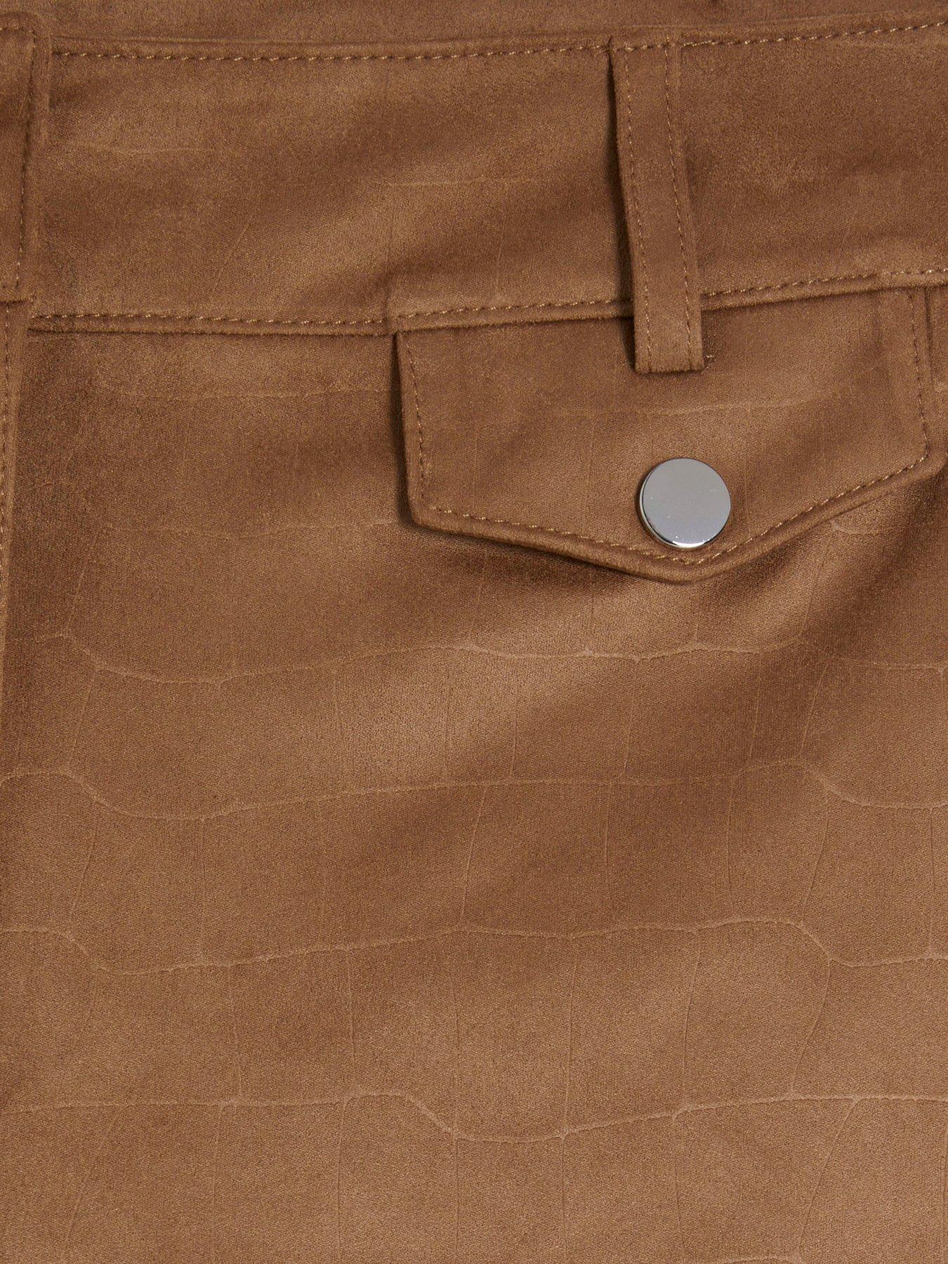 Image 4 of 4 of River Island Faux Suede Croc Pocket Shorts - Beige