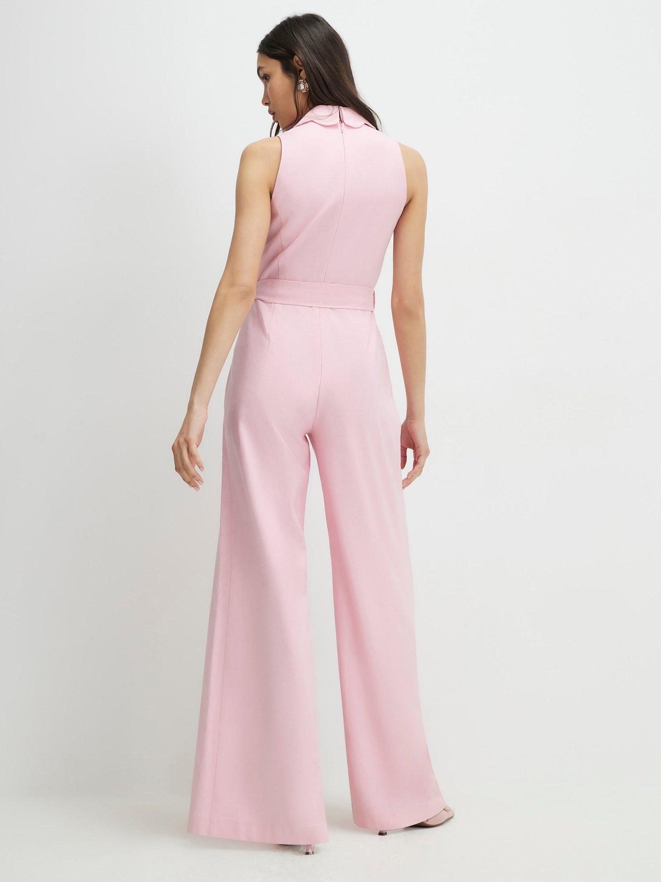 Image 2 of 6 of River Island Scallop Linen Jumpsuit - Pink