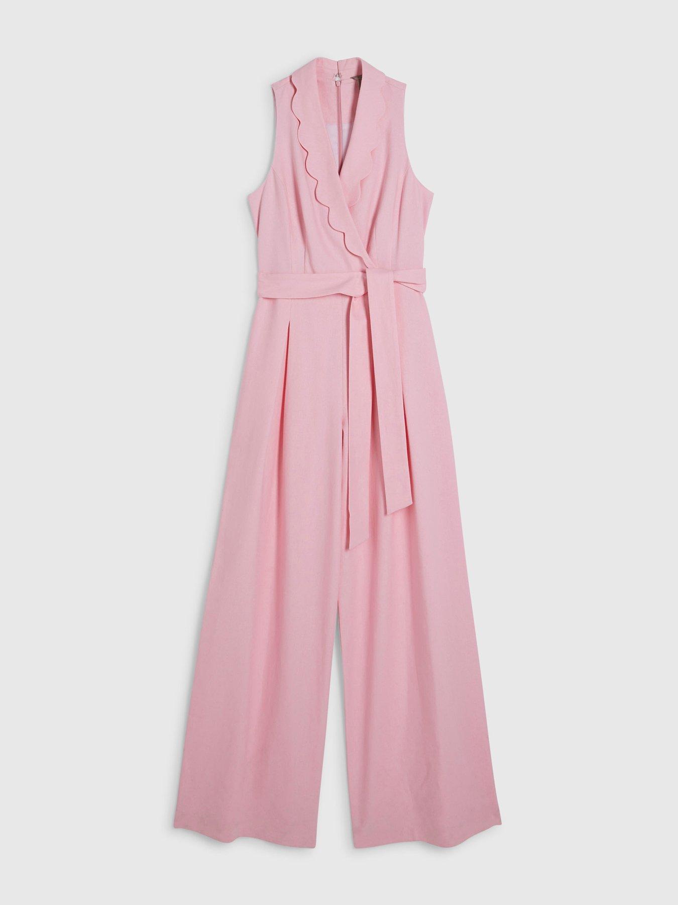 Image 5 of 6 of River Island Scallop Linen Jumpsuit - Pink