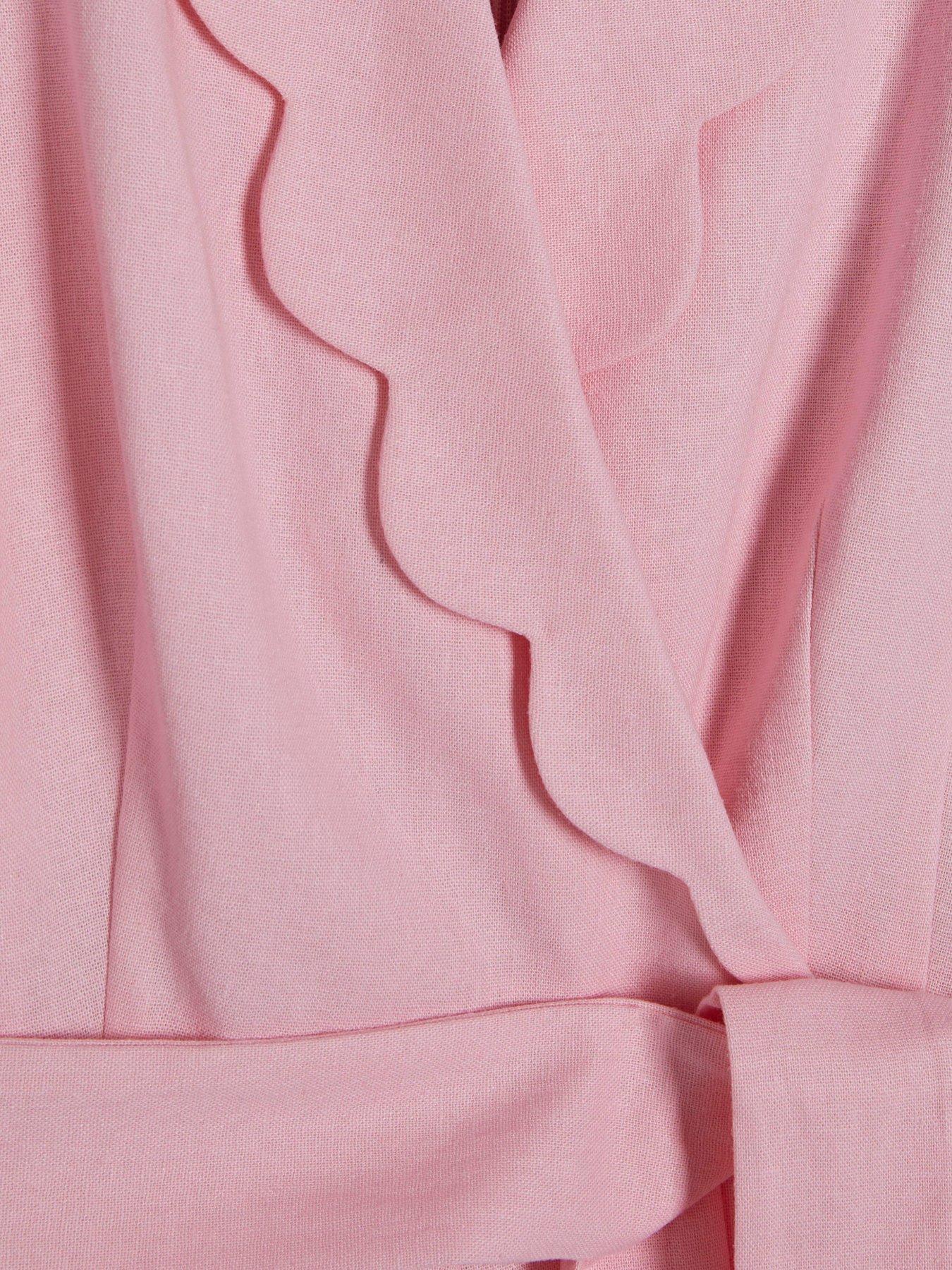 Image 6 of 6 of River Island Scallop Linen Jumpsuit - Pink