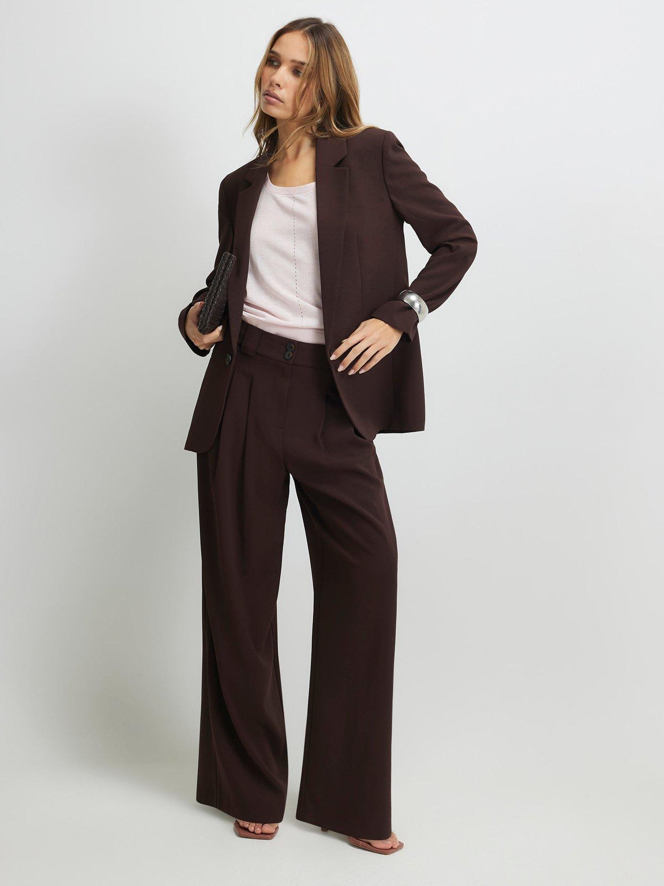 Image 1 of 6 of River Island Easy Wide Trouser - Brown
