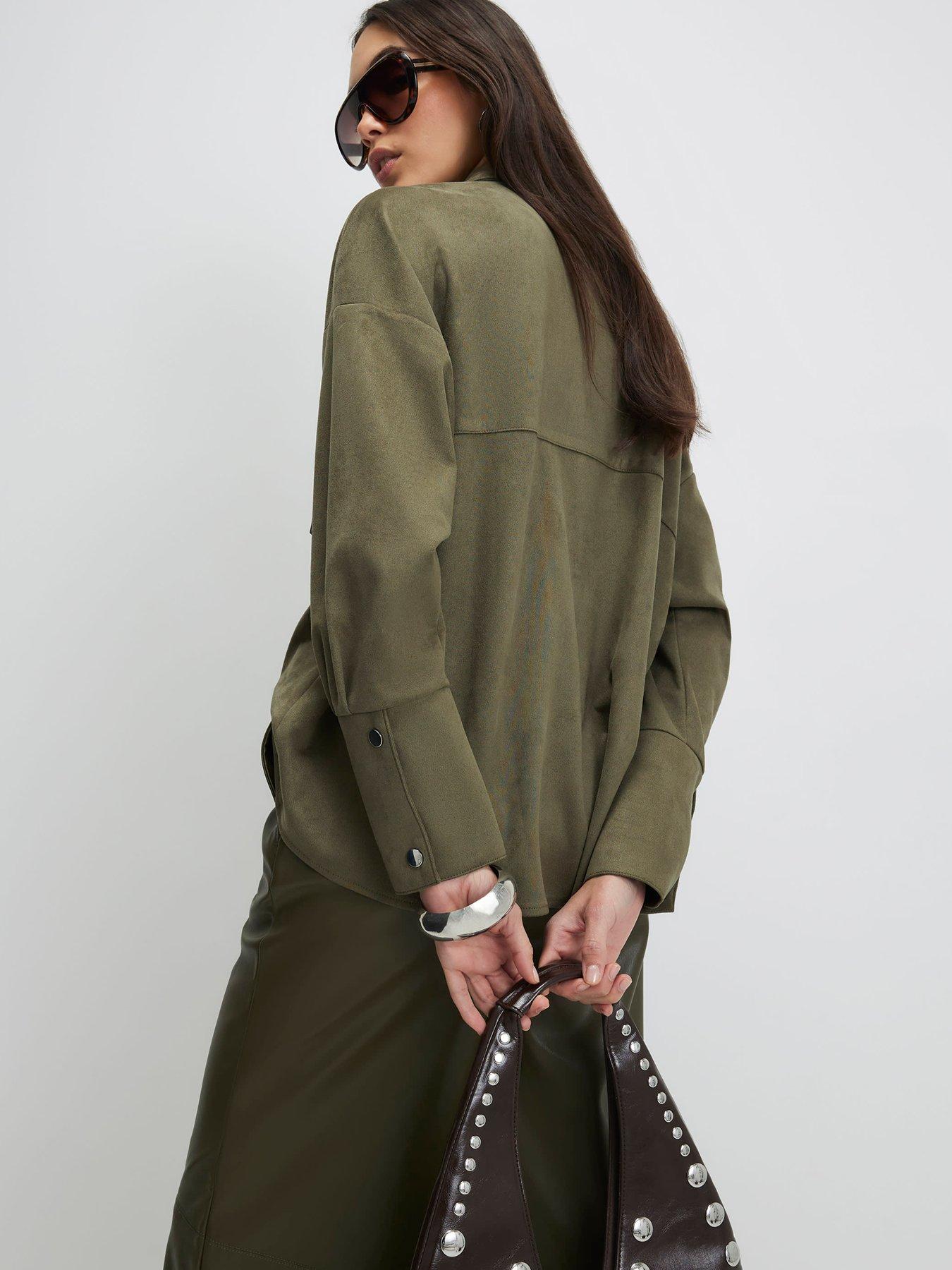 Image 2 of 4 of River Island Oversized Suedette Overshirt - Green