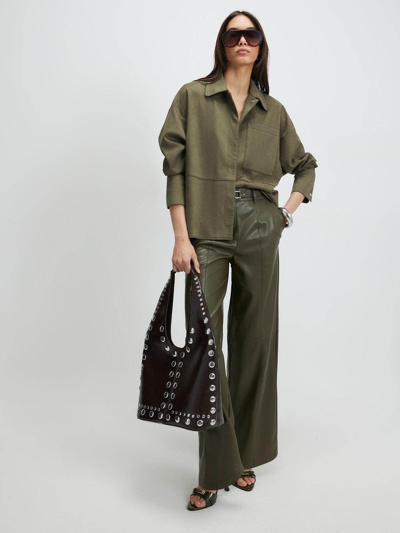 Image 3 of 4 of River Island Oversized Suedette Overshirt - Green