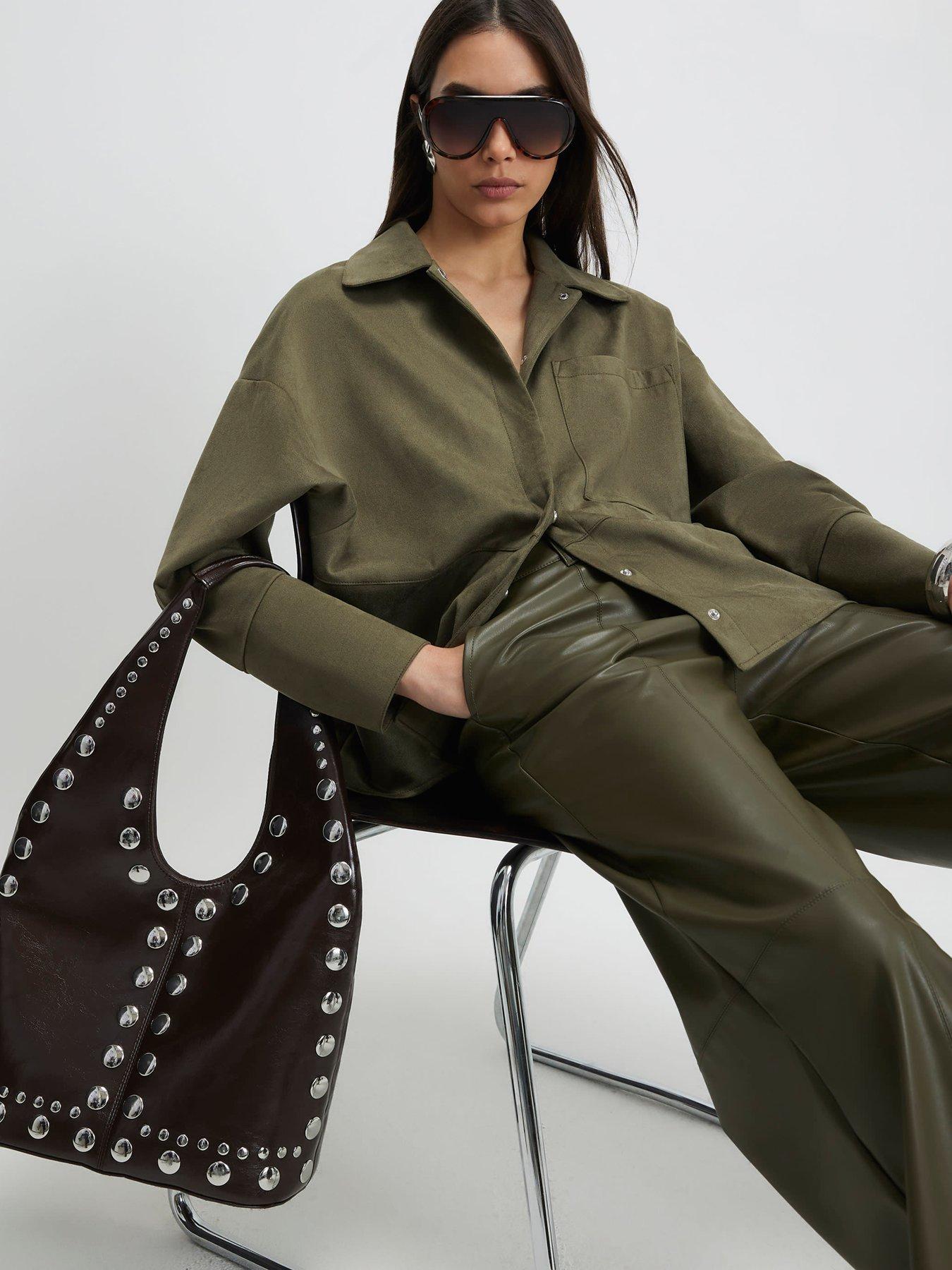 Image 4 of 4 of River Island Oversized Suedette Overshirt - Green