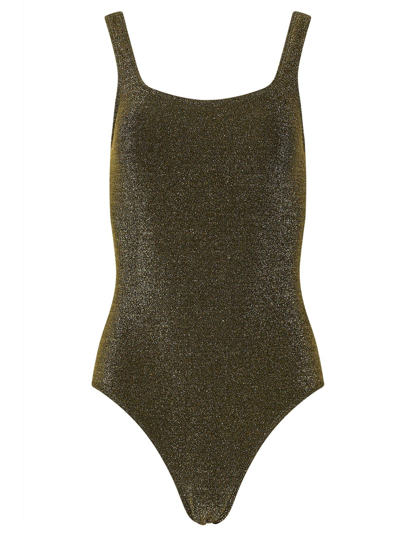 Image 6 of 6 of Long Tall Sally Lurex Square Neck Swimsuit - Gold