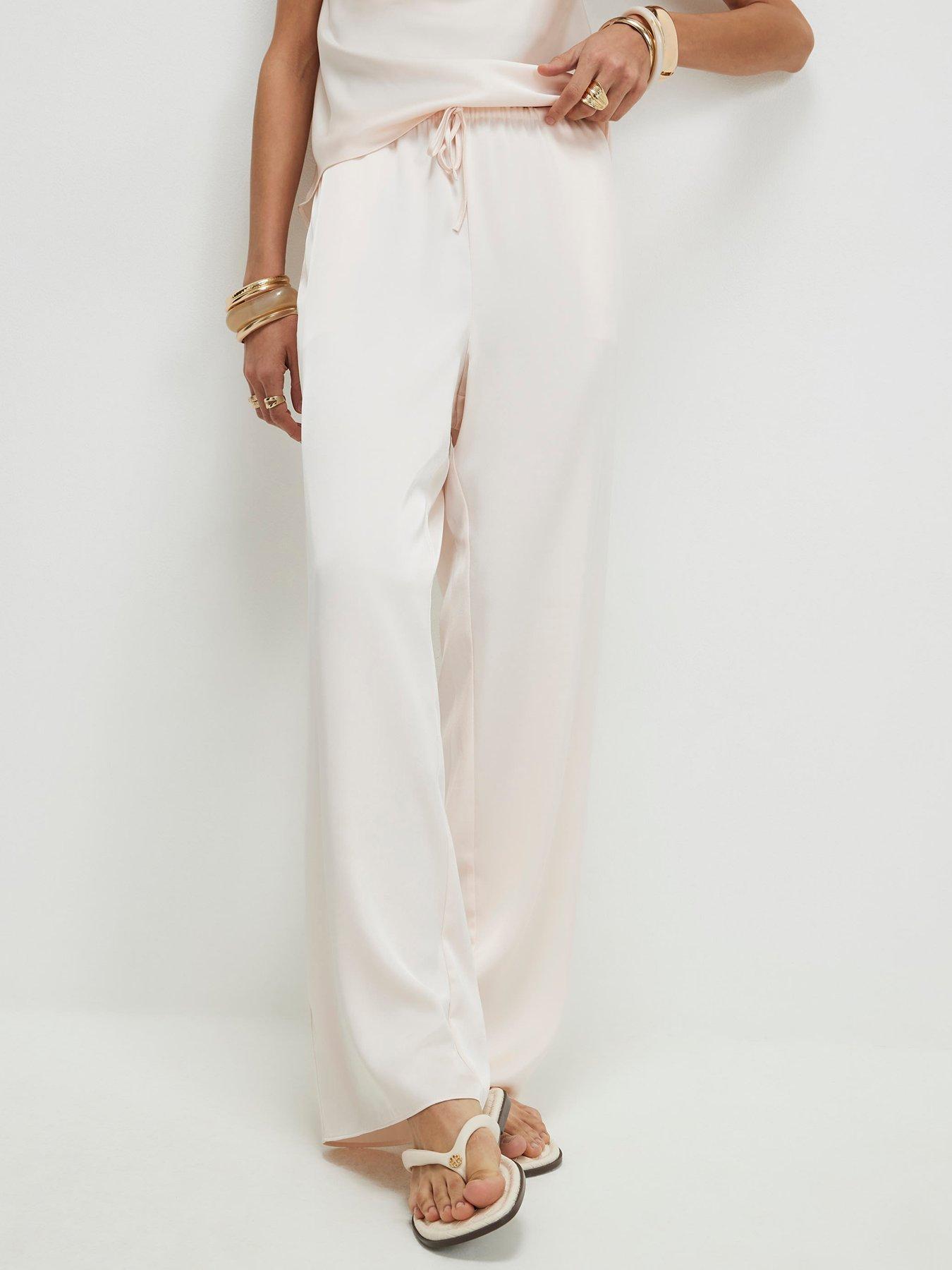 River Island Slim Satin Trouser - Beige