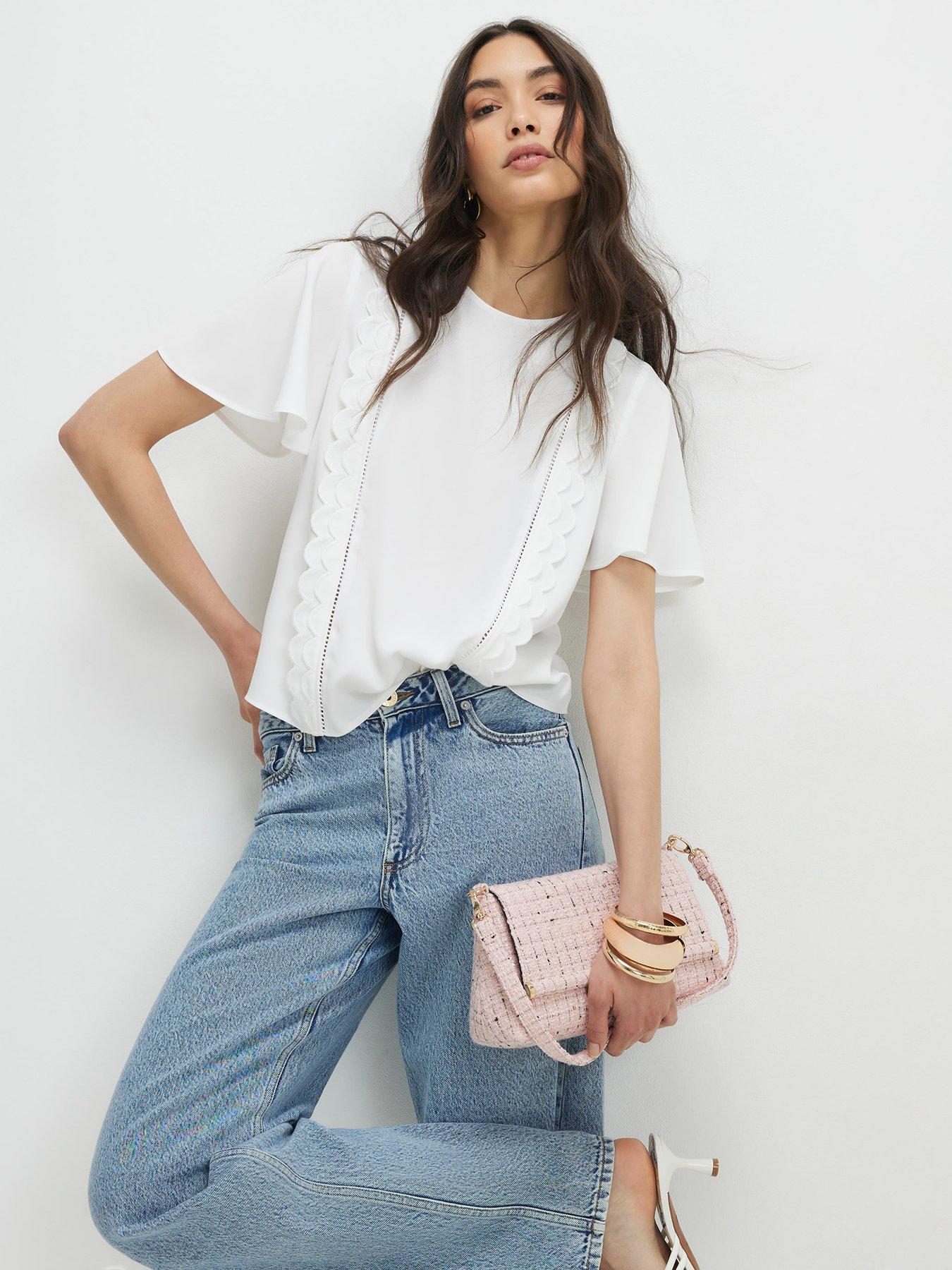 River Island Scallop Tshirt - Beige