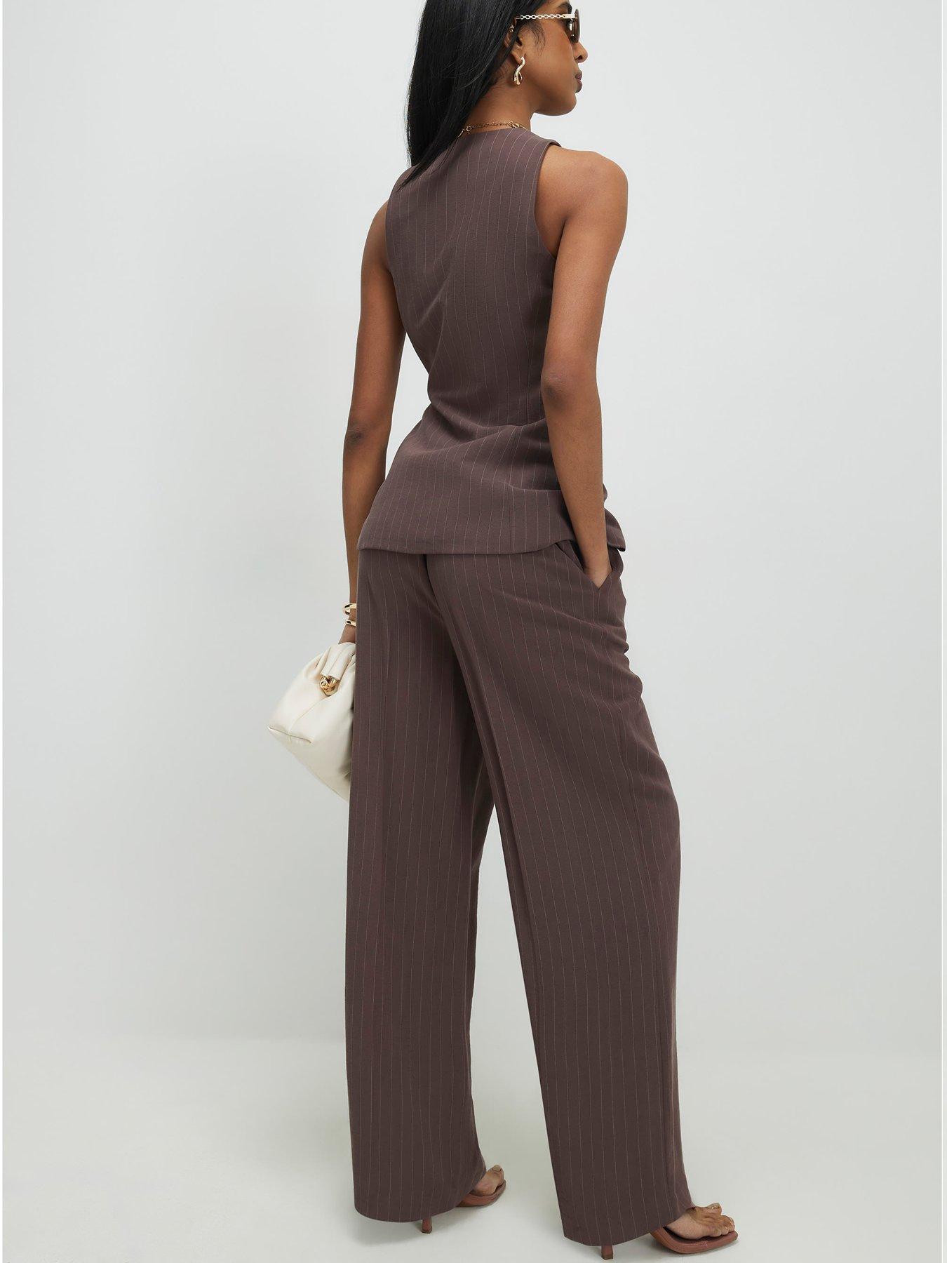 Image 2 of 4 of River Island Stripe Soft Tailored Co-ord Trouser - Brown