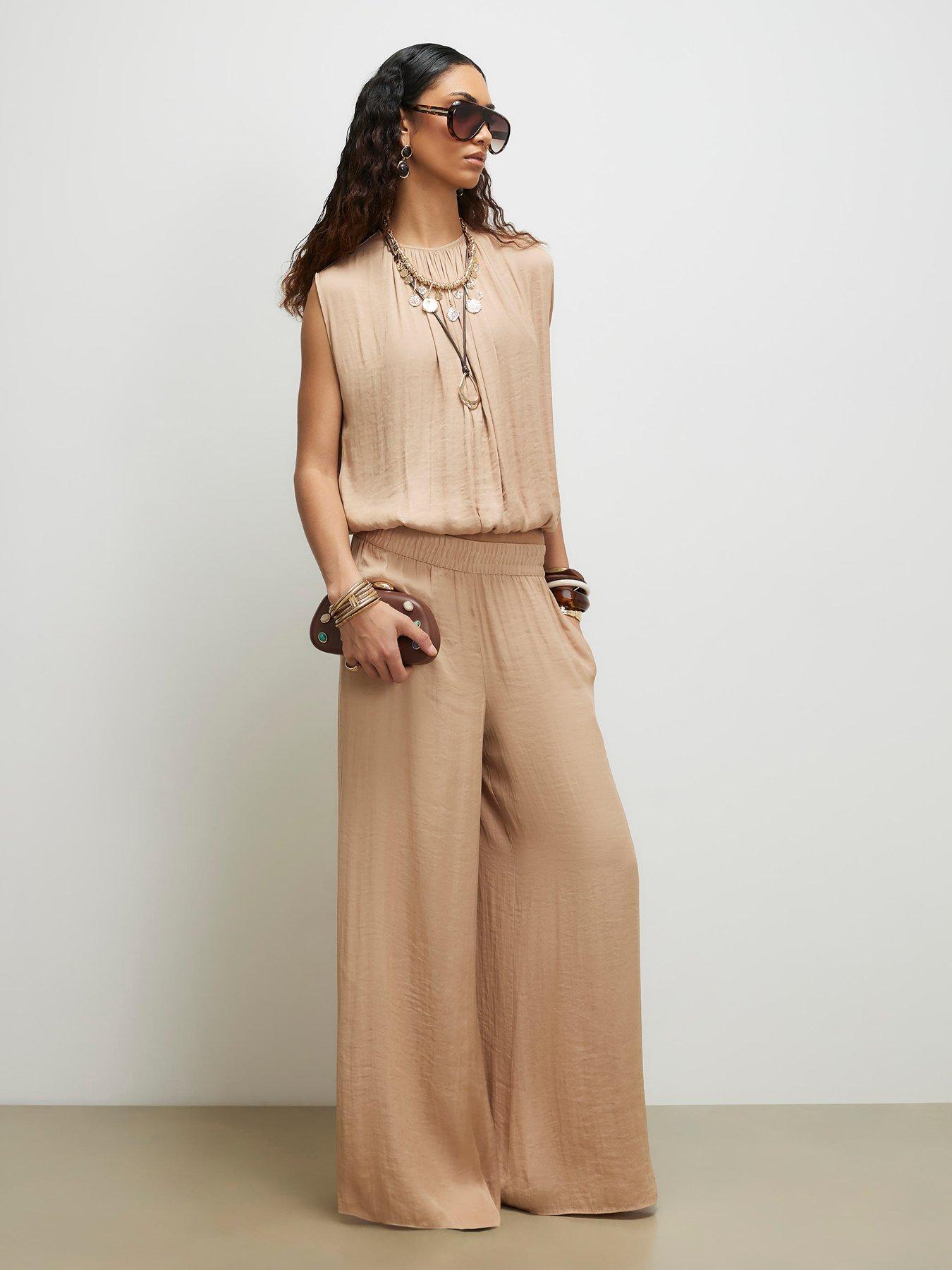Image 3 of 4 of River Island Satin Airflow Bubble Hem Top - Beige