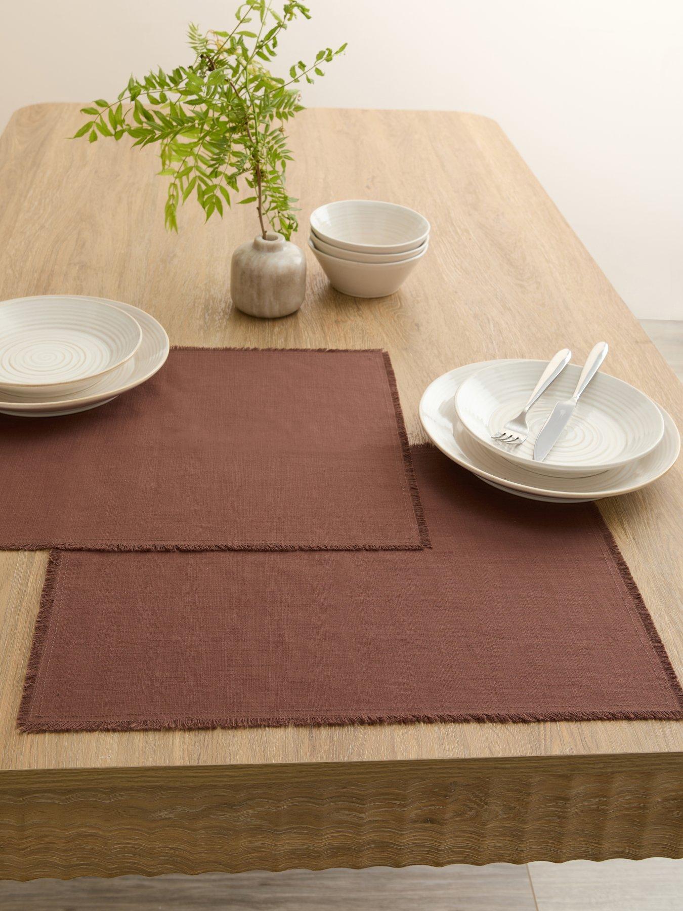 Image 1 of 7 of Michelle Keegan Home Cotton And Linen Blend Placemats With Raw Edge - Set Of 2