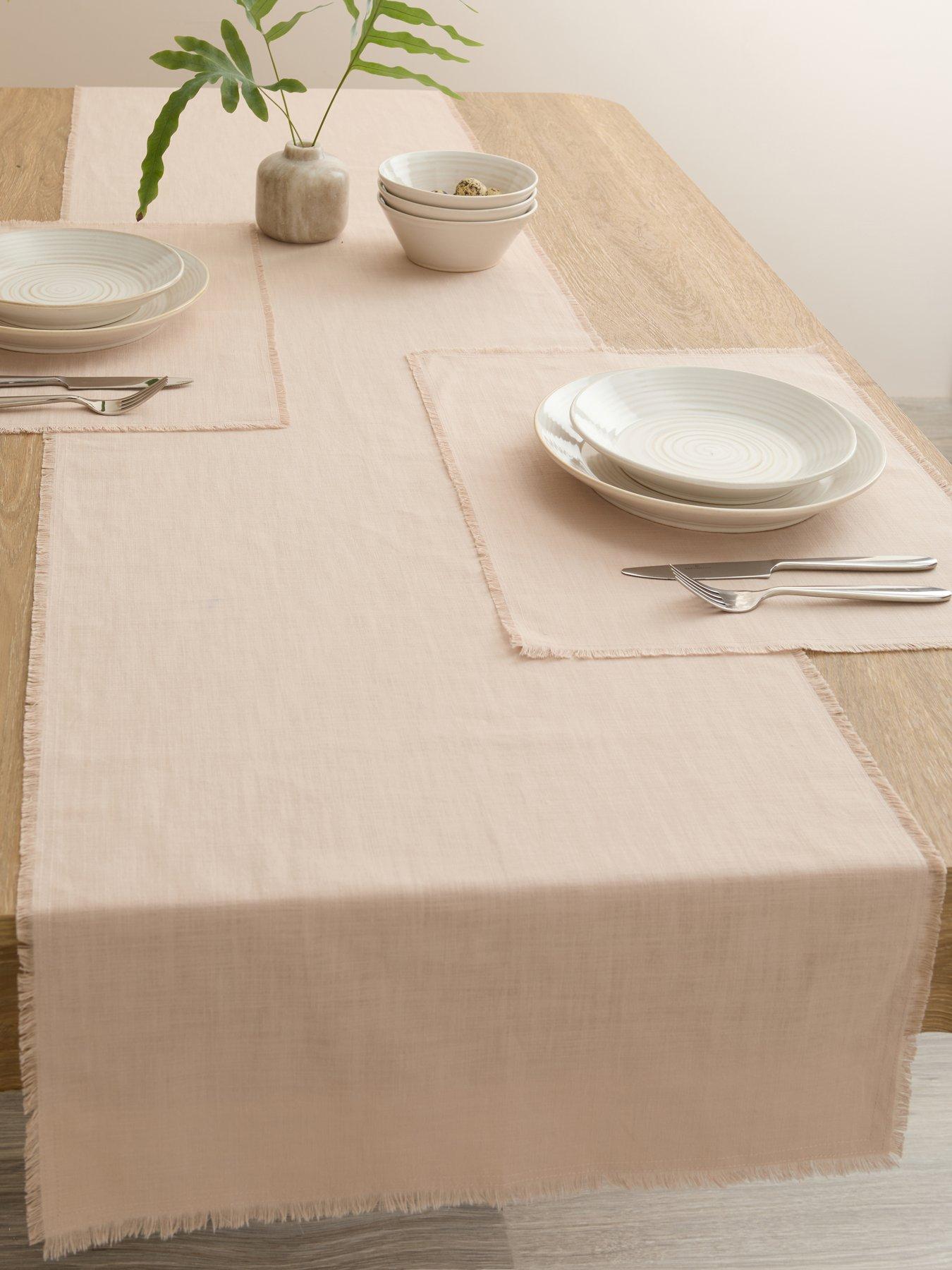 Michelle Keegan Home Cotton And Linen Blend Table Runner With Raw Edge