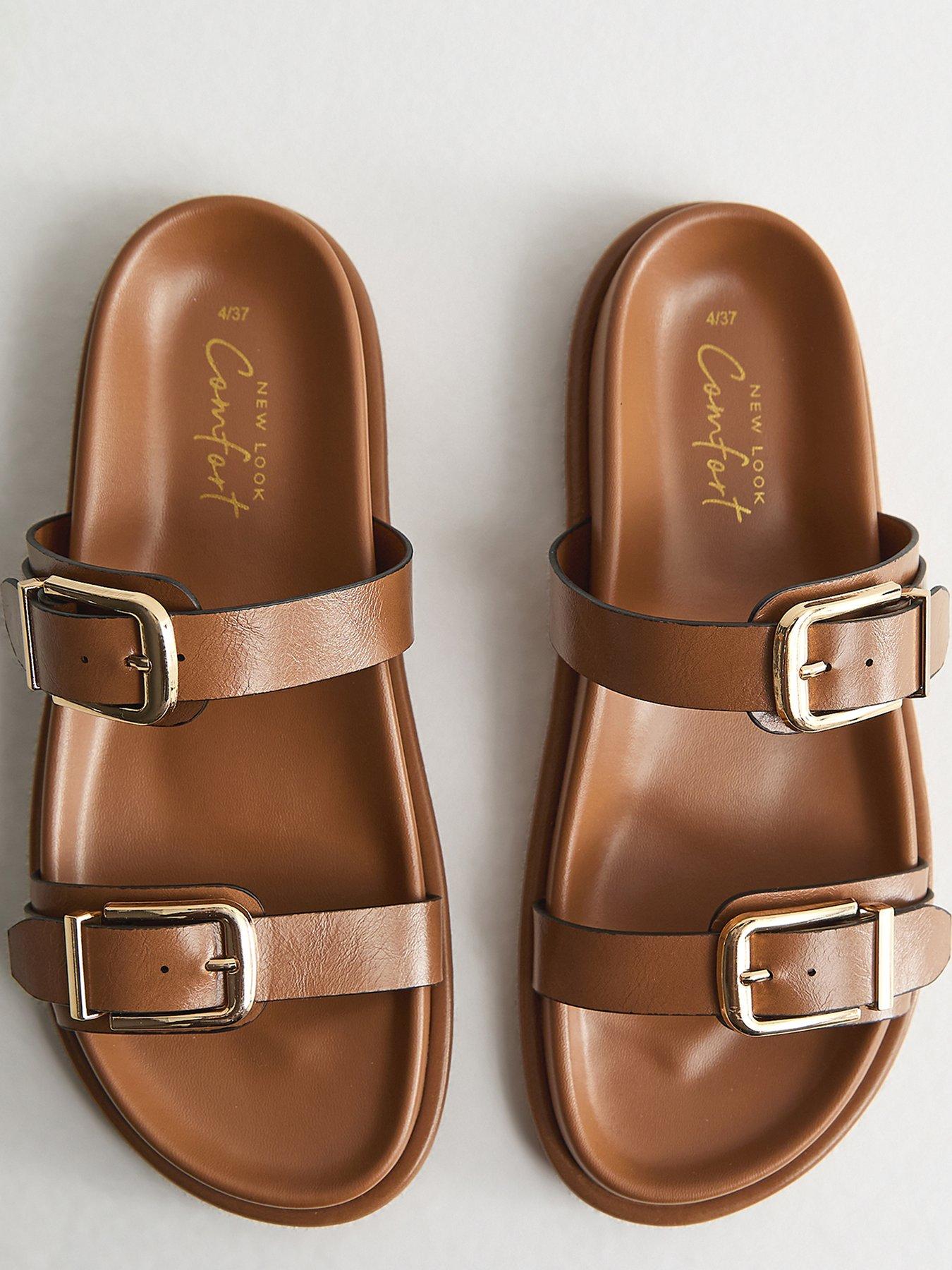 Image 4 of 5 of New Look Tan Faux Leather Buckled Strap Sandals - Brown