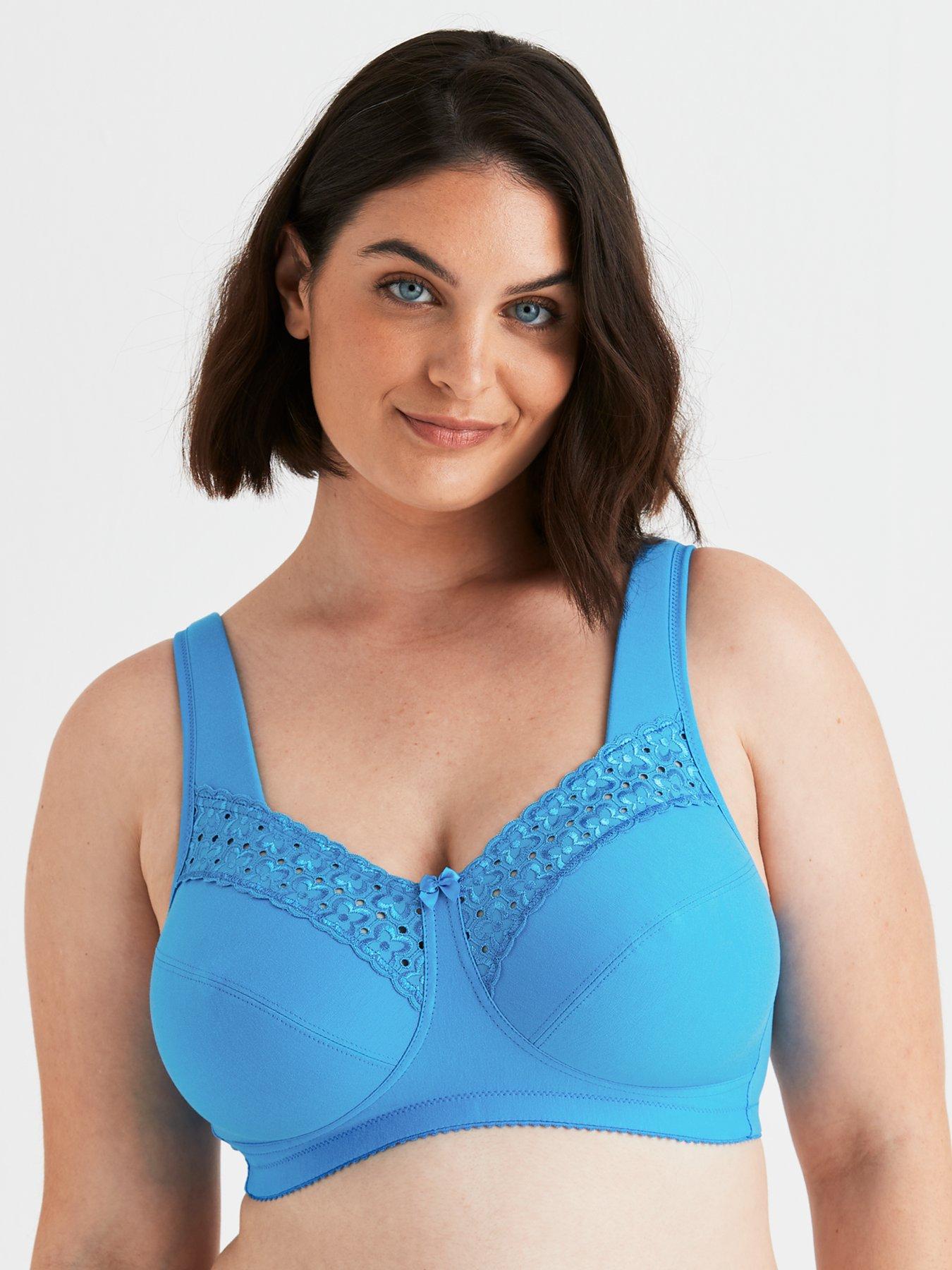 Miss Mary of Sweden Broderie Anglaise Non-Wired Bra In Fabulous Cotton With Wide Padded Straps - Soft Aqua
