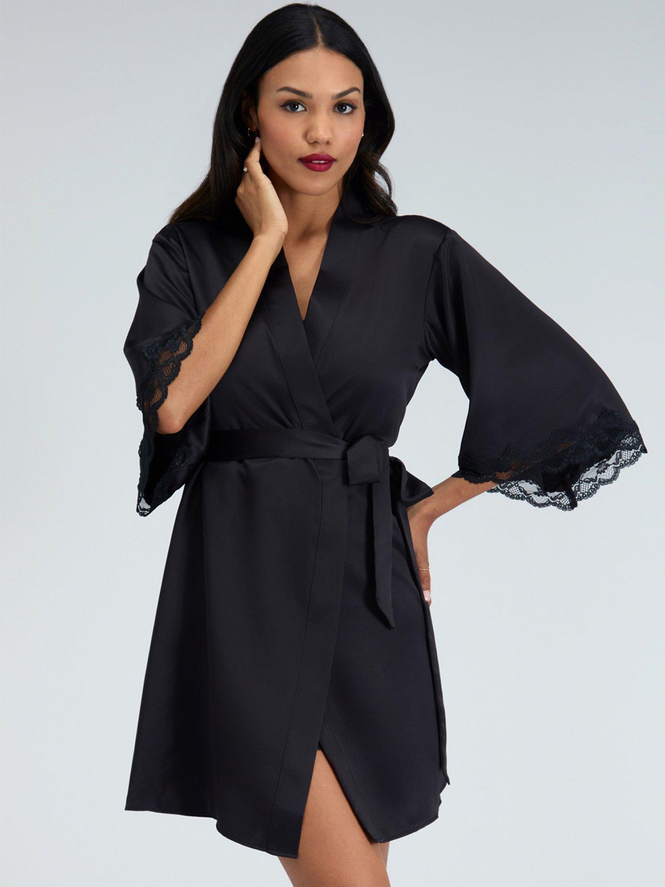 Image 1 of 6 of Boux Avenue Boux Avenue Amelia Satin Short Robe - Black