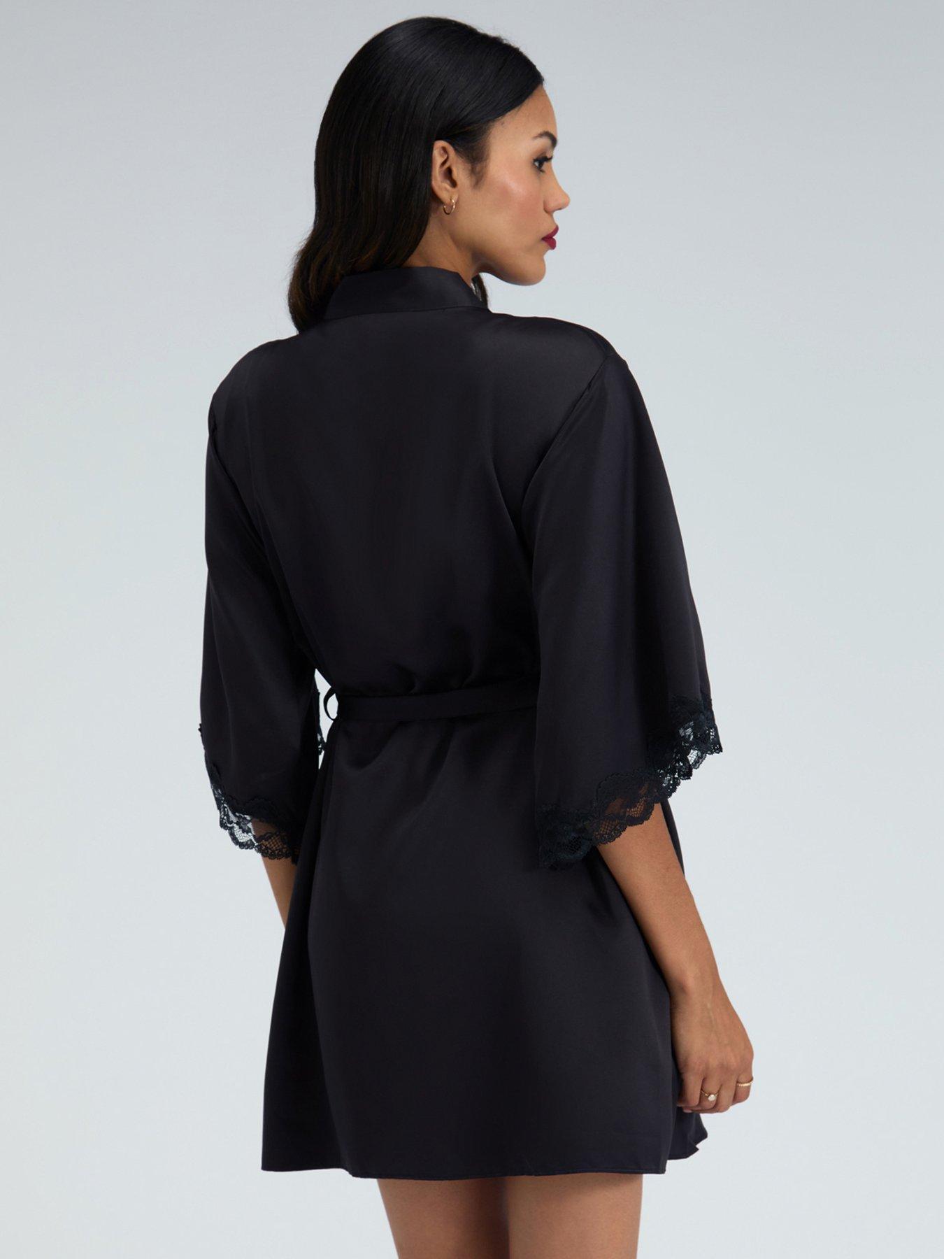 Image 2 of 6 of Boux Avenue Boux Avenue Amelia Satin Short Robe - Black