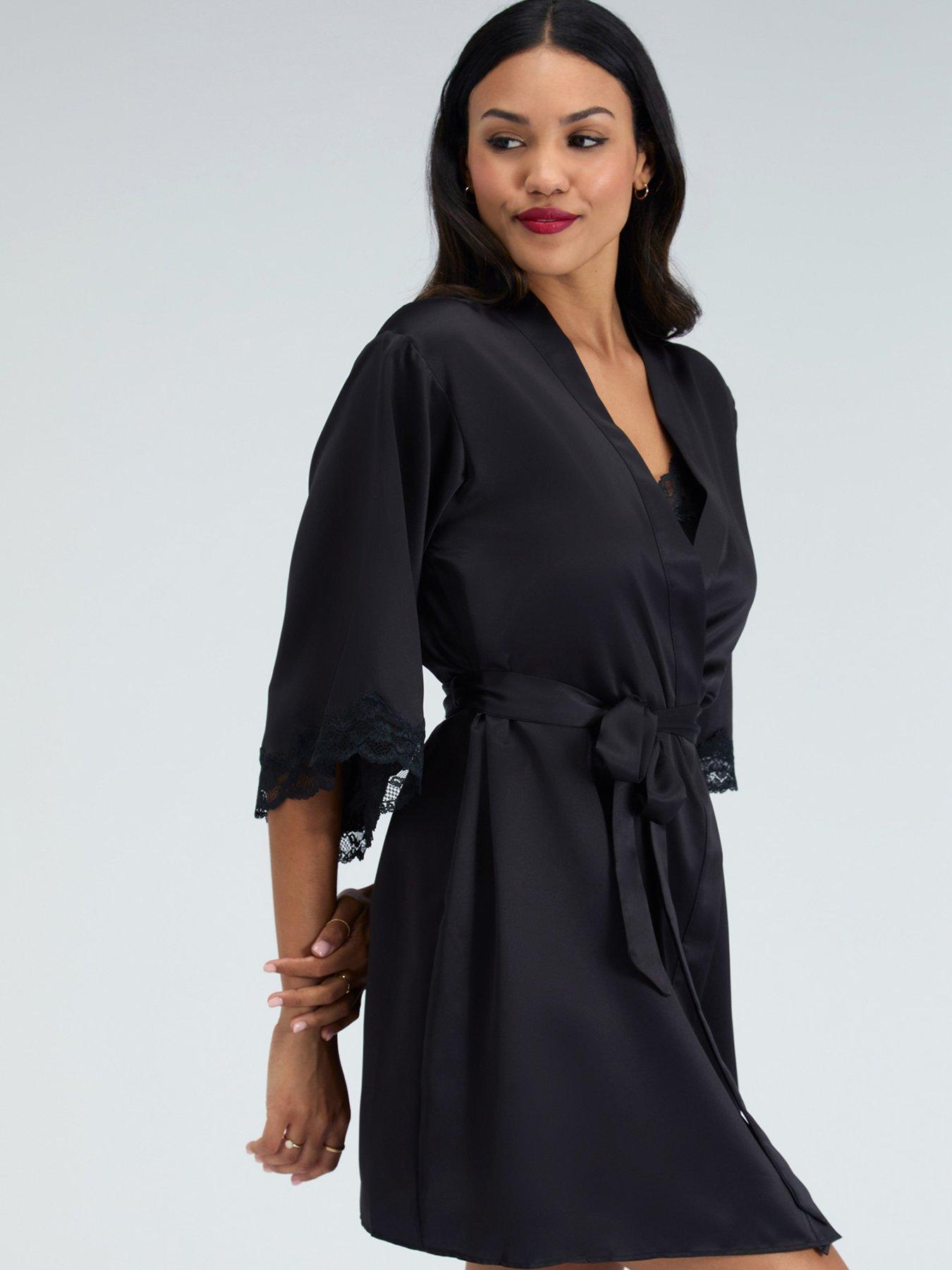 Image 3 of 6 of Boux Avenue Boux Avenue Amelia Satin Short Robe - Black