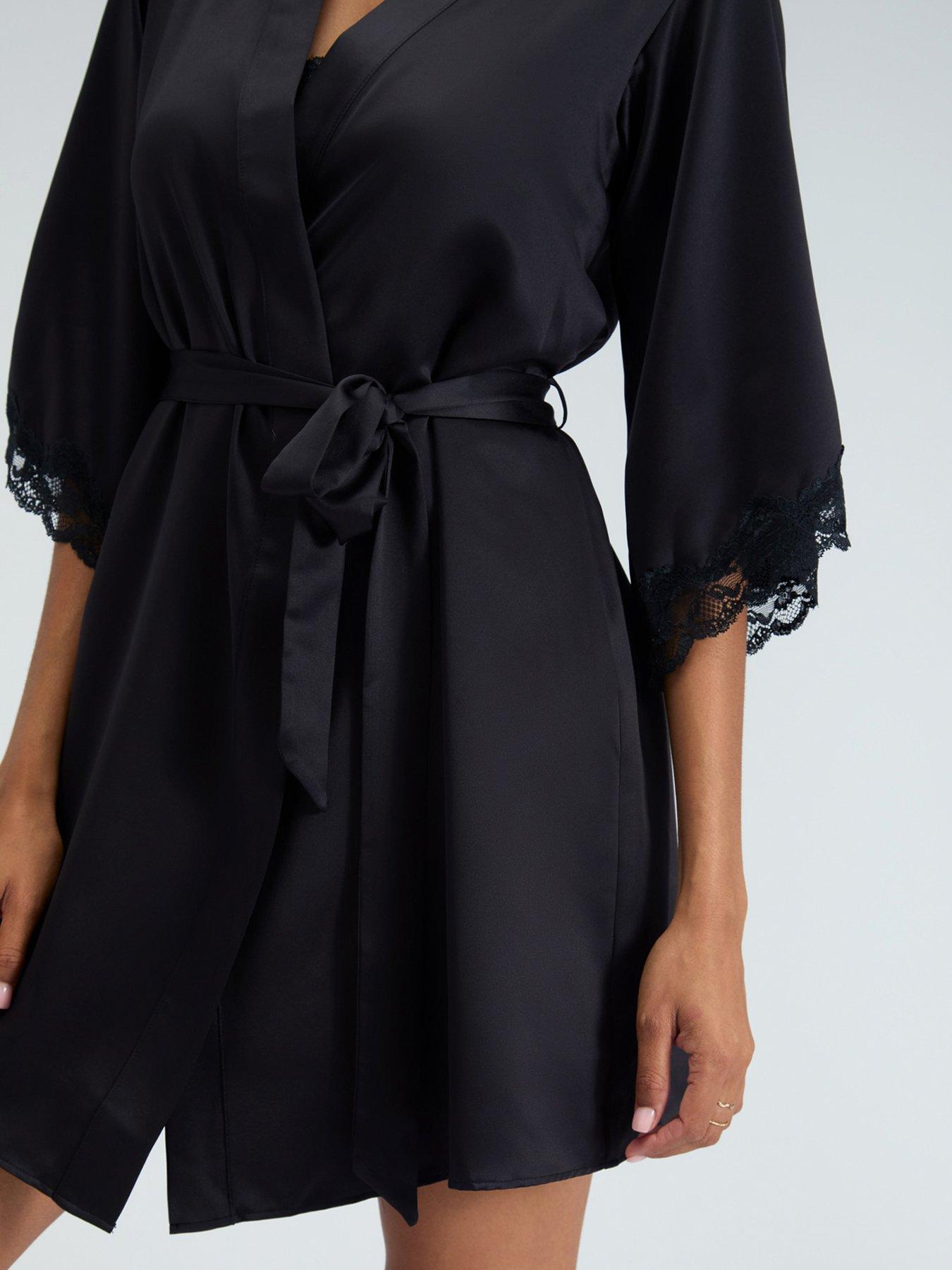 Image 5 of 6 of Boux Avenue Boux Avenue Amelia Satin Short Robe - Black