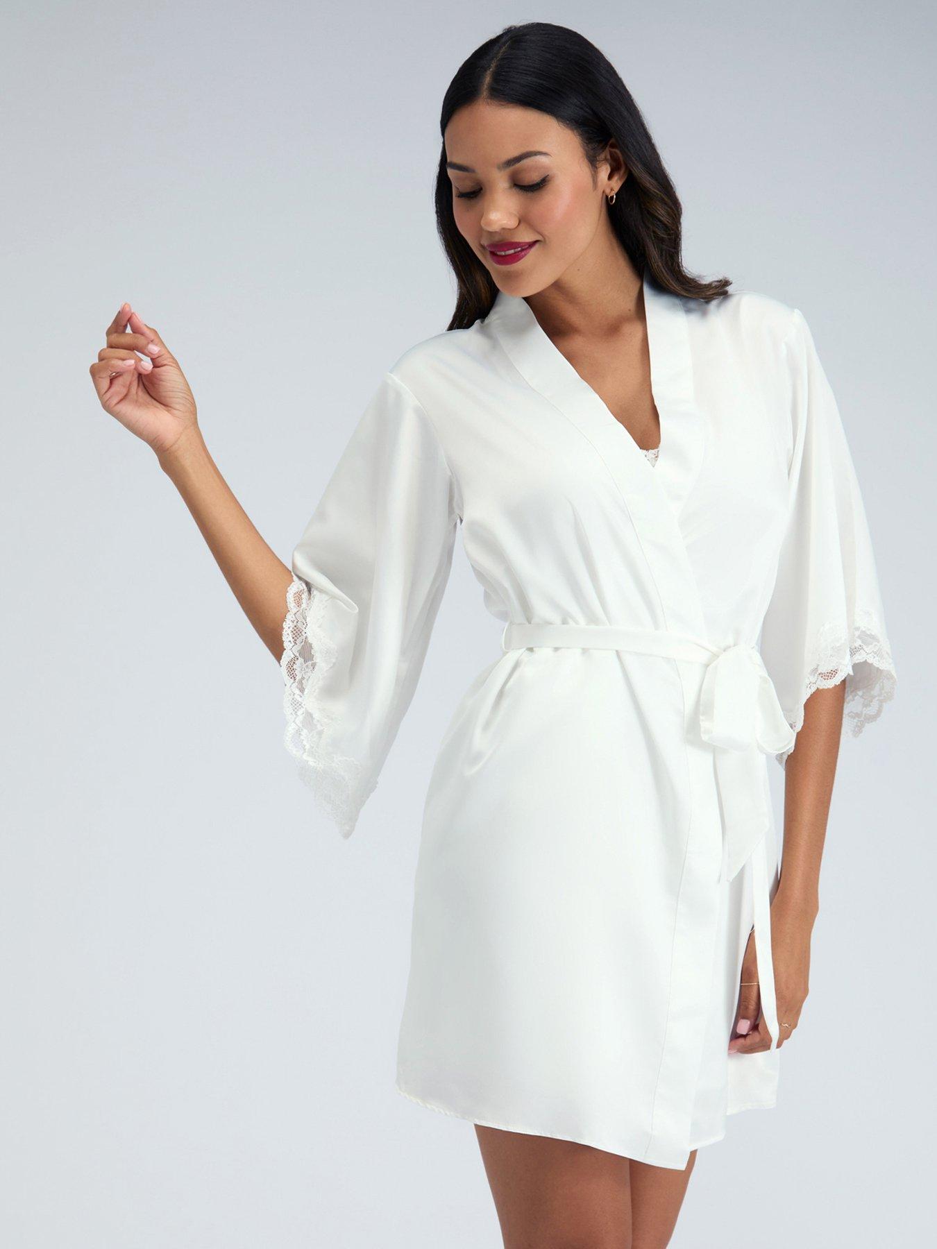 Image 2 of 5 of Boux Avenue Boux Avenue Amelia Satin Short Robe - Ivory