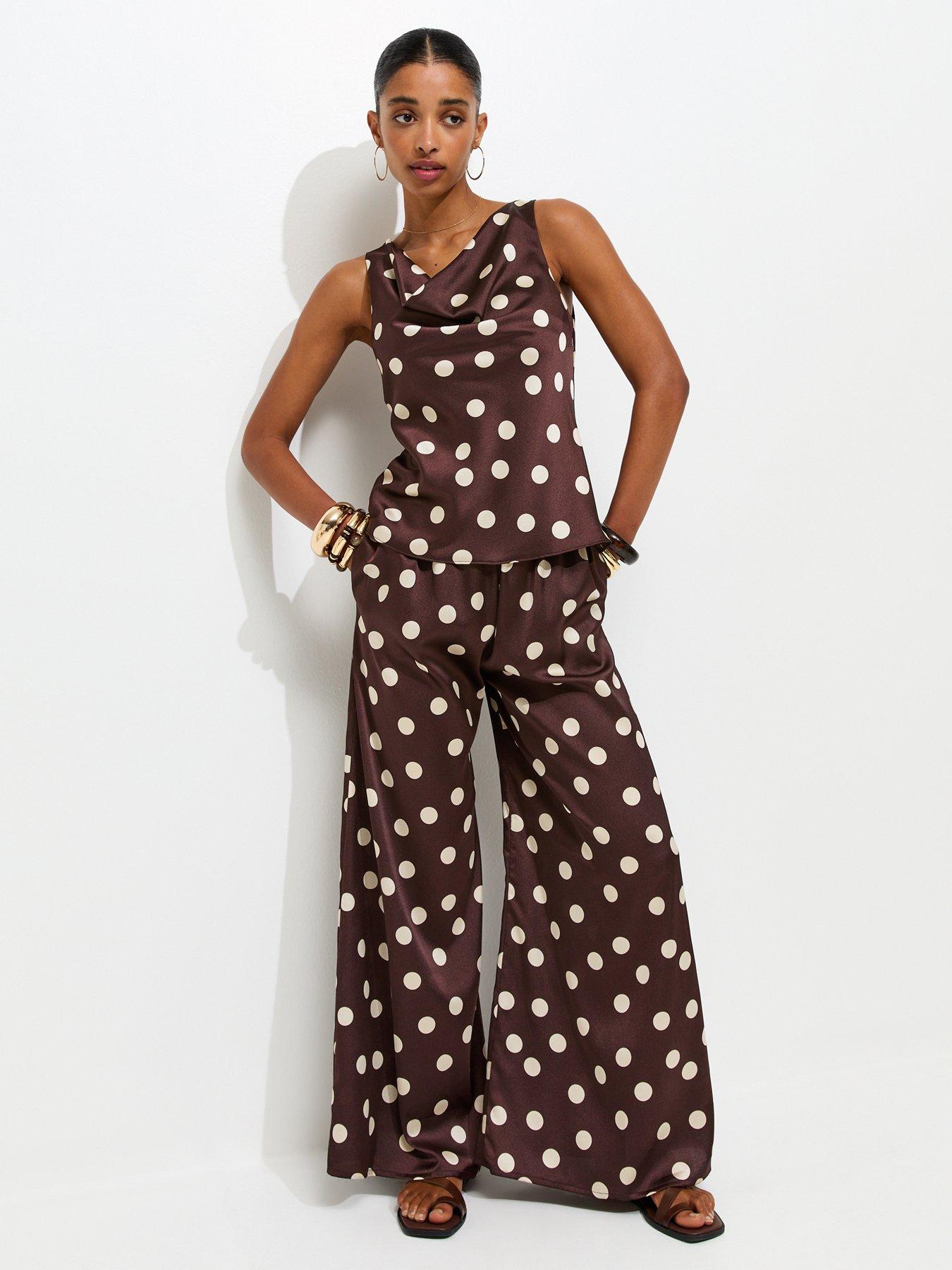 New Look Satin Spot Print Wide Leg Palazzo - Red