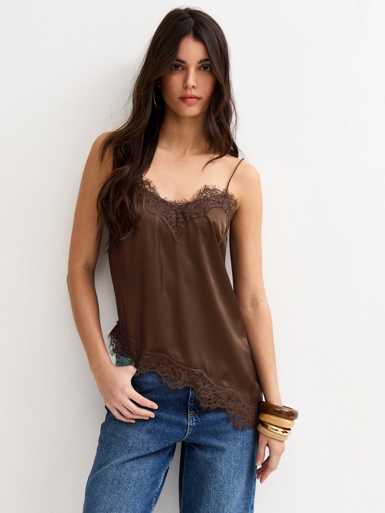 new-look-satin-asymmetric-lace-hem-cami-top-dark-brownfront