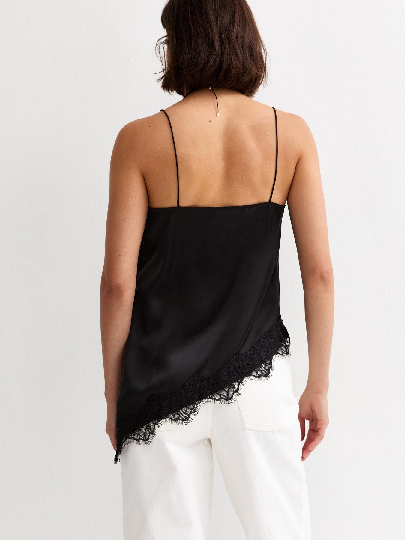 Image 2 of 5 of New Look Asymmetric Lace Cami Top - Black&nbsp;