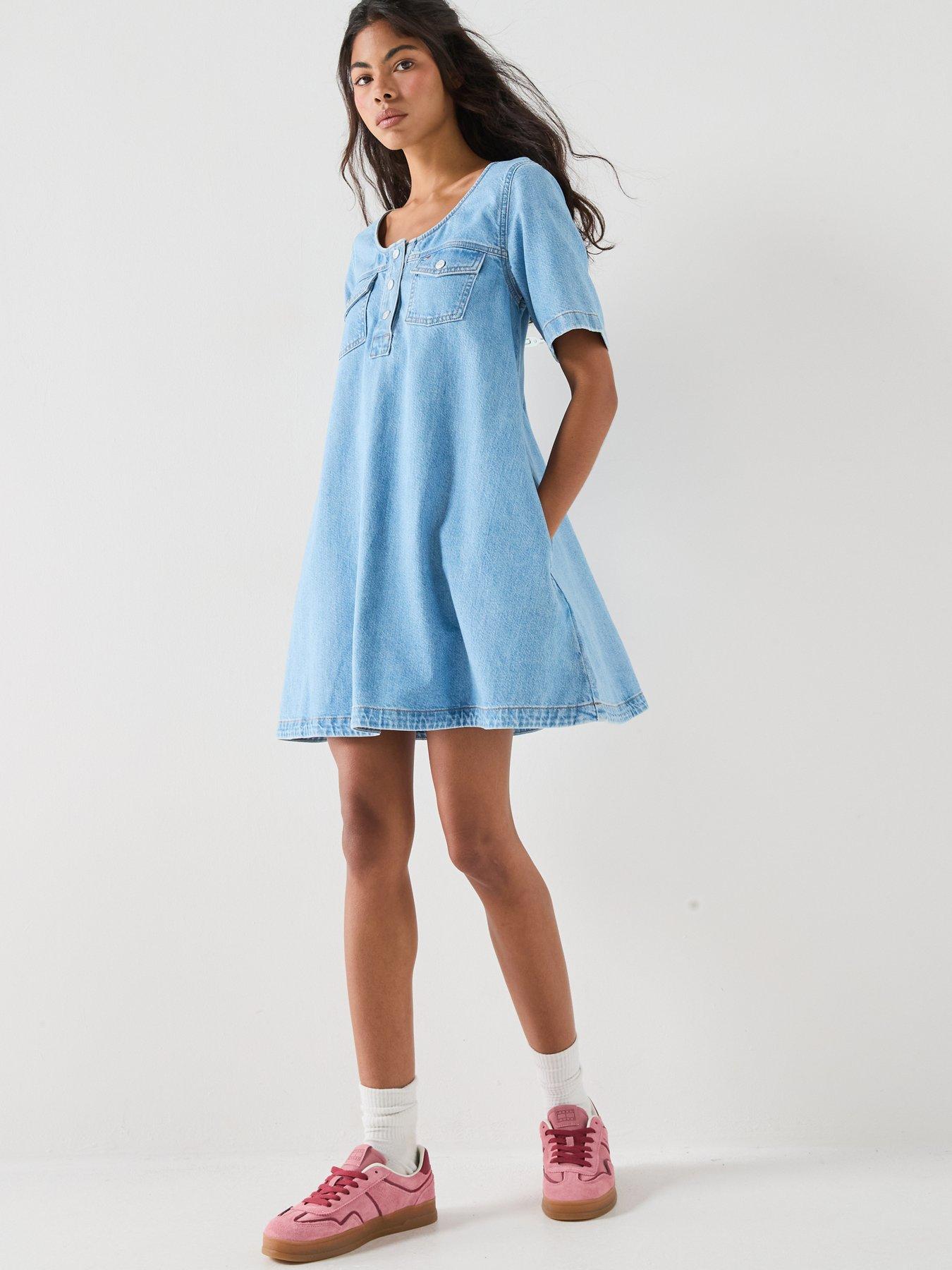 Image 3 of 6 of Tommy Jeans Denim A-line Mini Dress - Denim Light