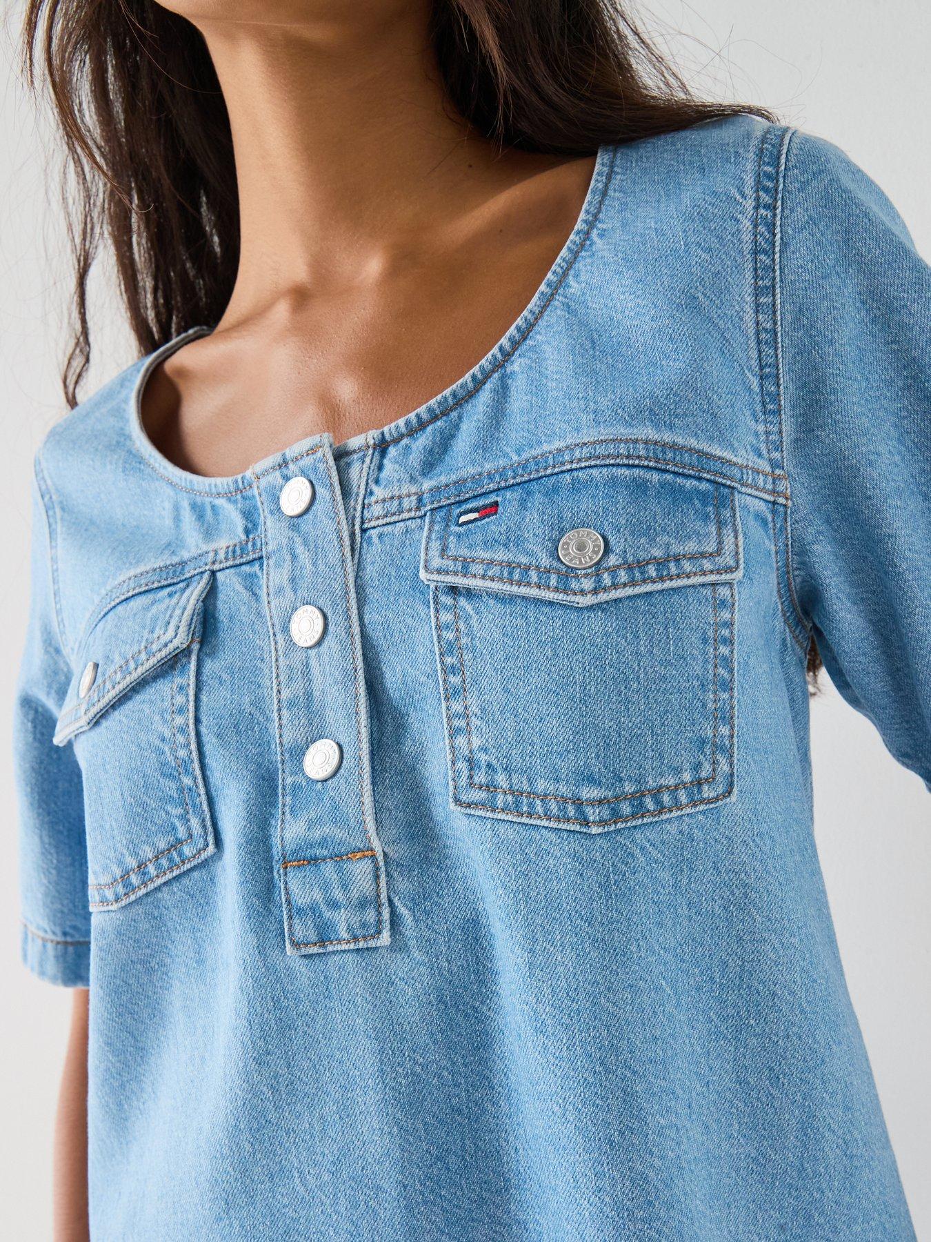 Image 4 of 6 of Tommy Jeans Denim A-line Mini Dress - Denim Light