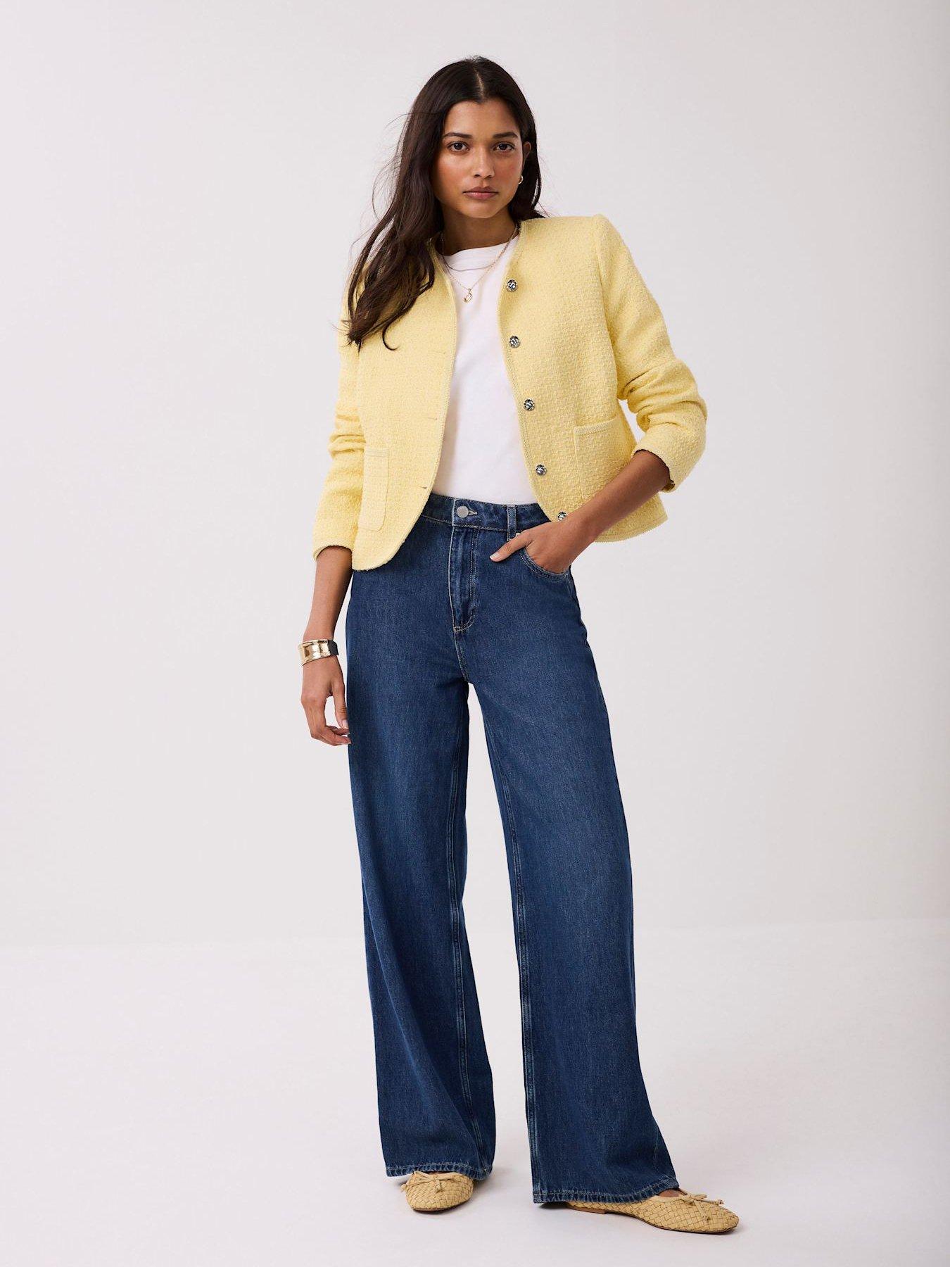 Image 3 of 7 of Mint Velvet Yellow Curved Boucle Jacket