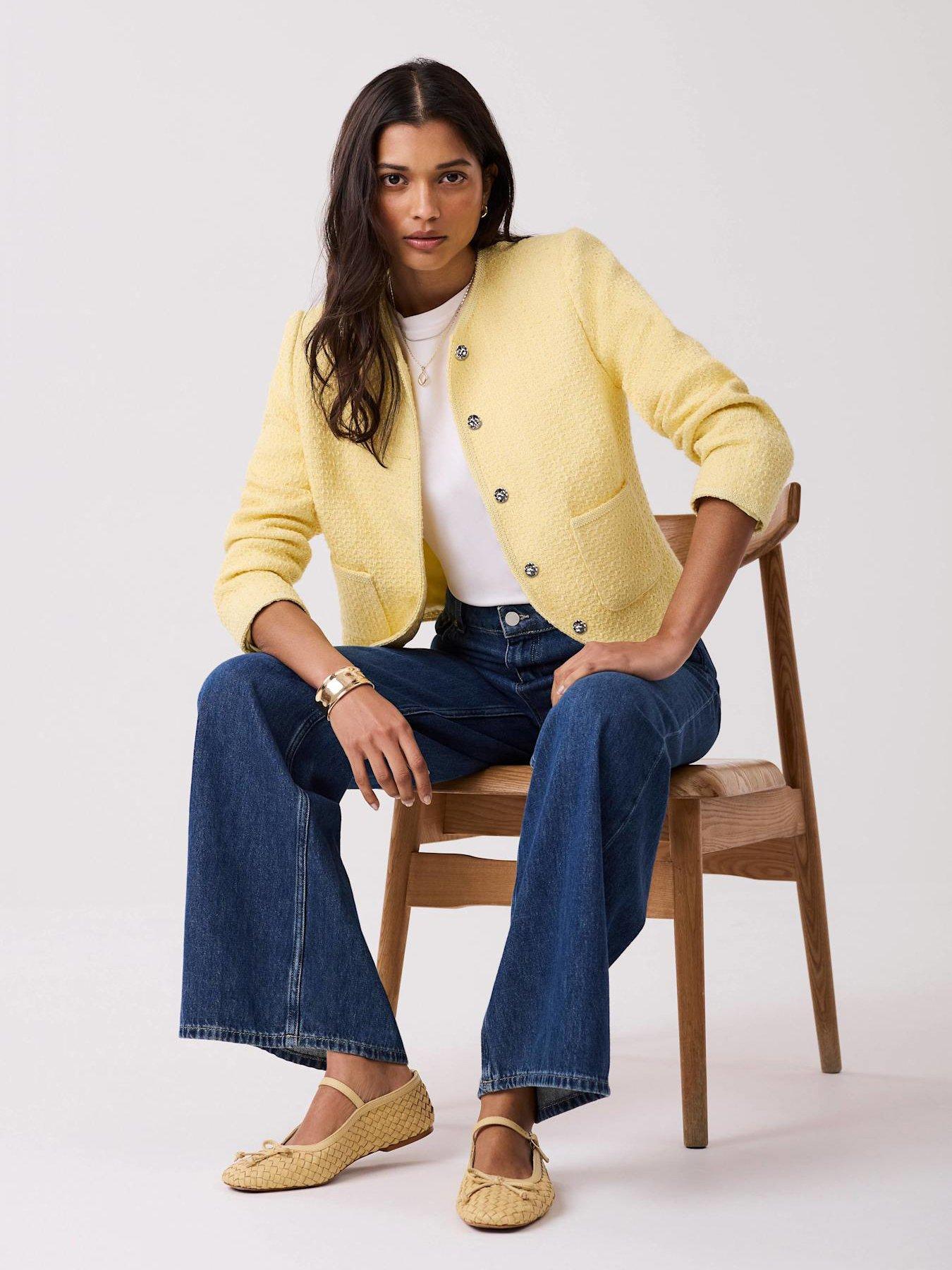 Image 6 of 7 of Mint Velvet Yellow Curved Boucle Jacket