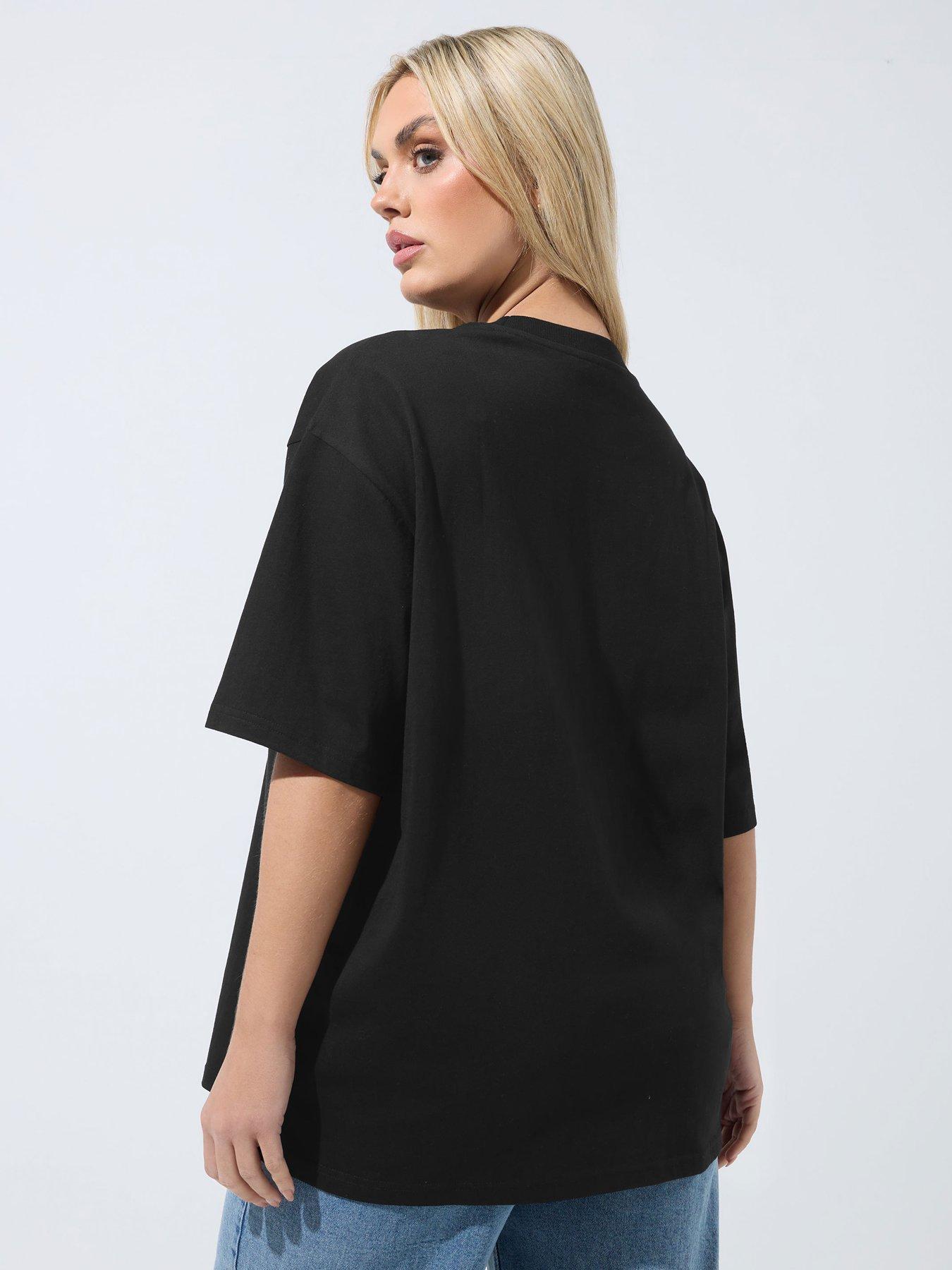 yours-curve-sequin-floral-t-shirt-blackstillFront