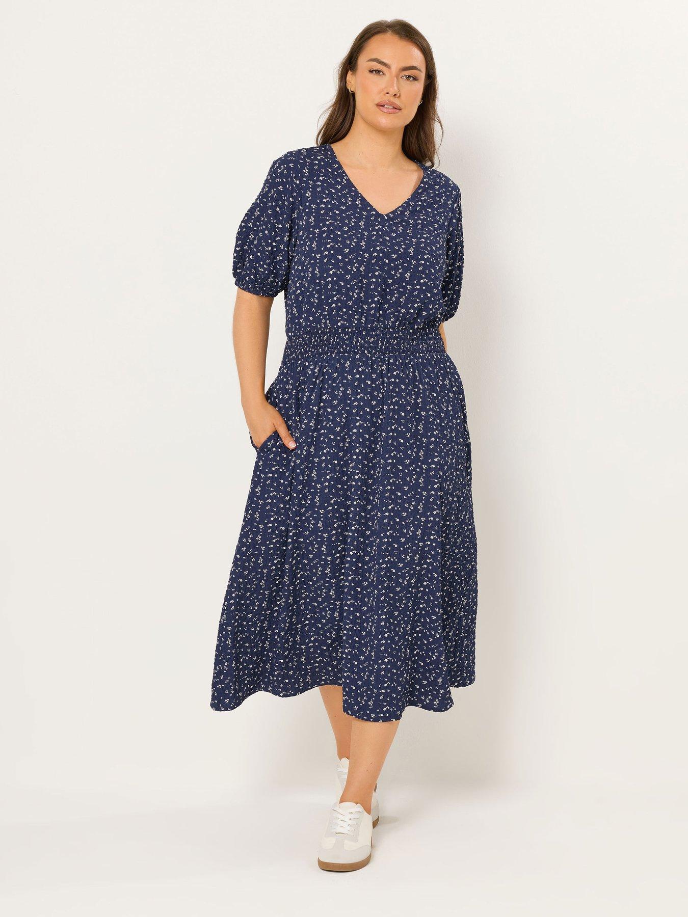 yours-curve-texture-smock-midaxi-dress-bluefront