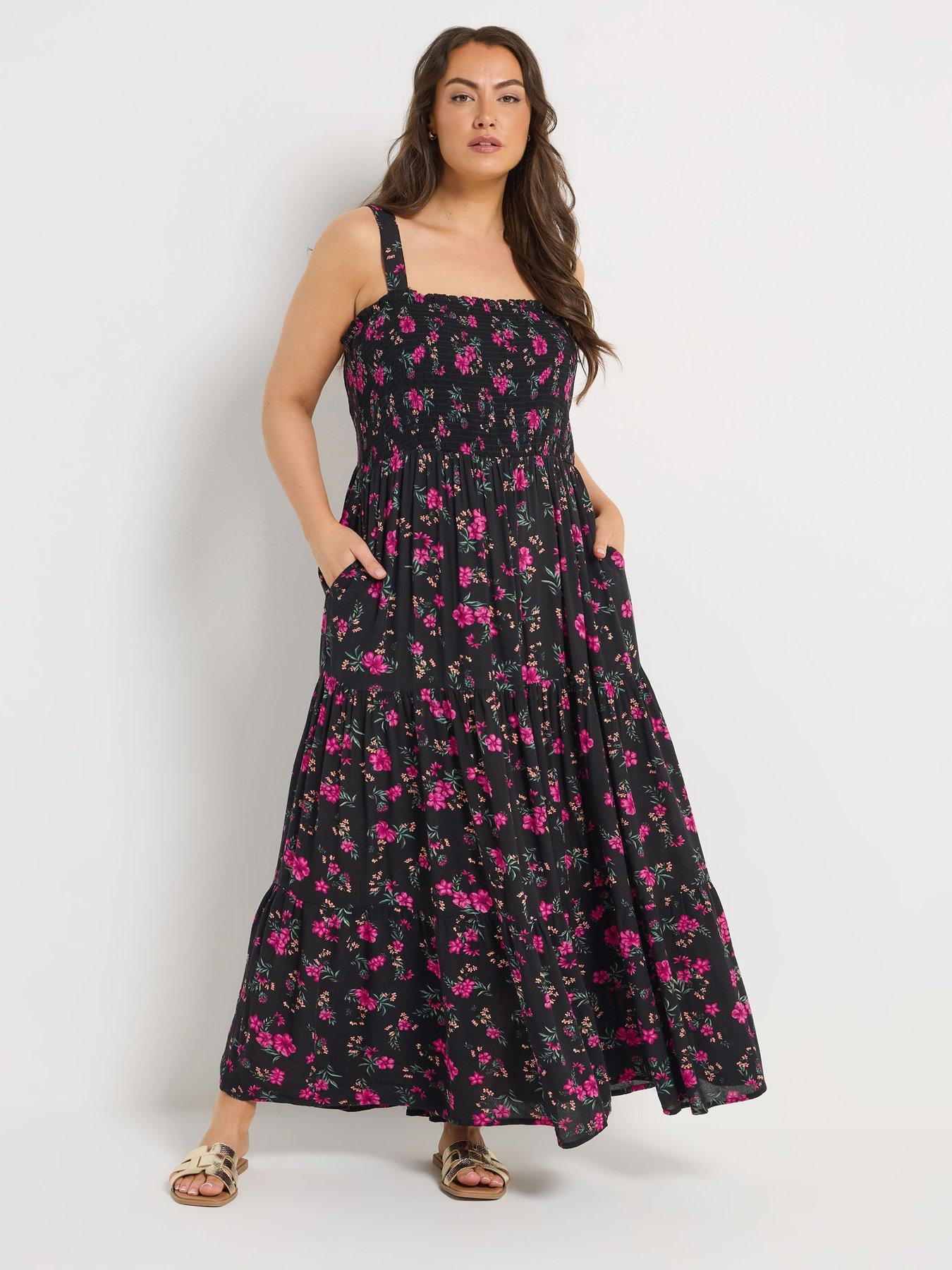 yours-curve-shirred-strappy-maxi-dress-blackfront