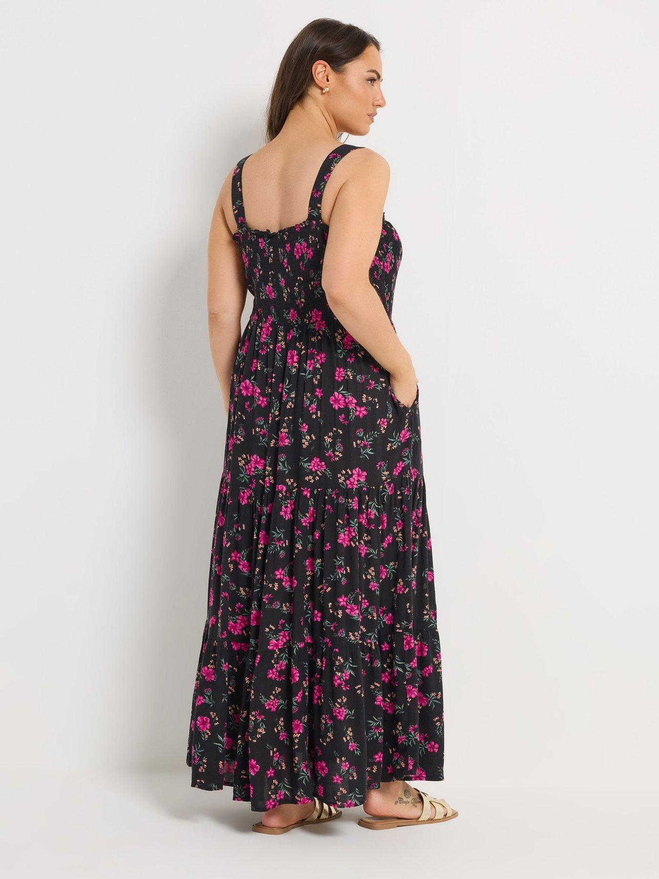 yours-curve-shirred-strappy-maxi-dress-blackstillFront