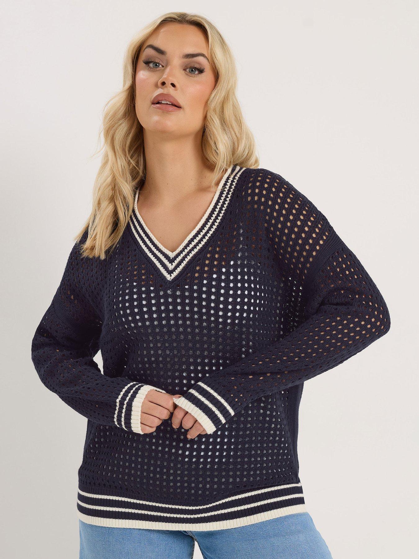 yours-curve-open-stitch-v-neck-jumperfront