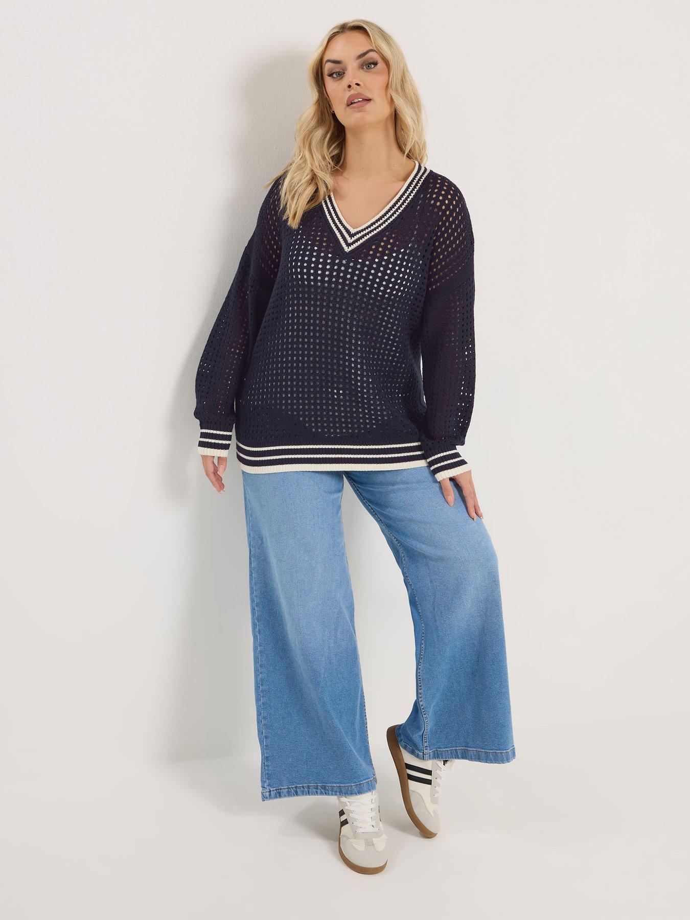 yours-curve-open-stitch-v-neck-jumperback