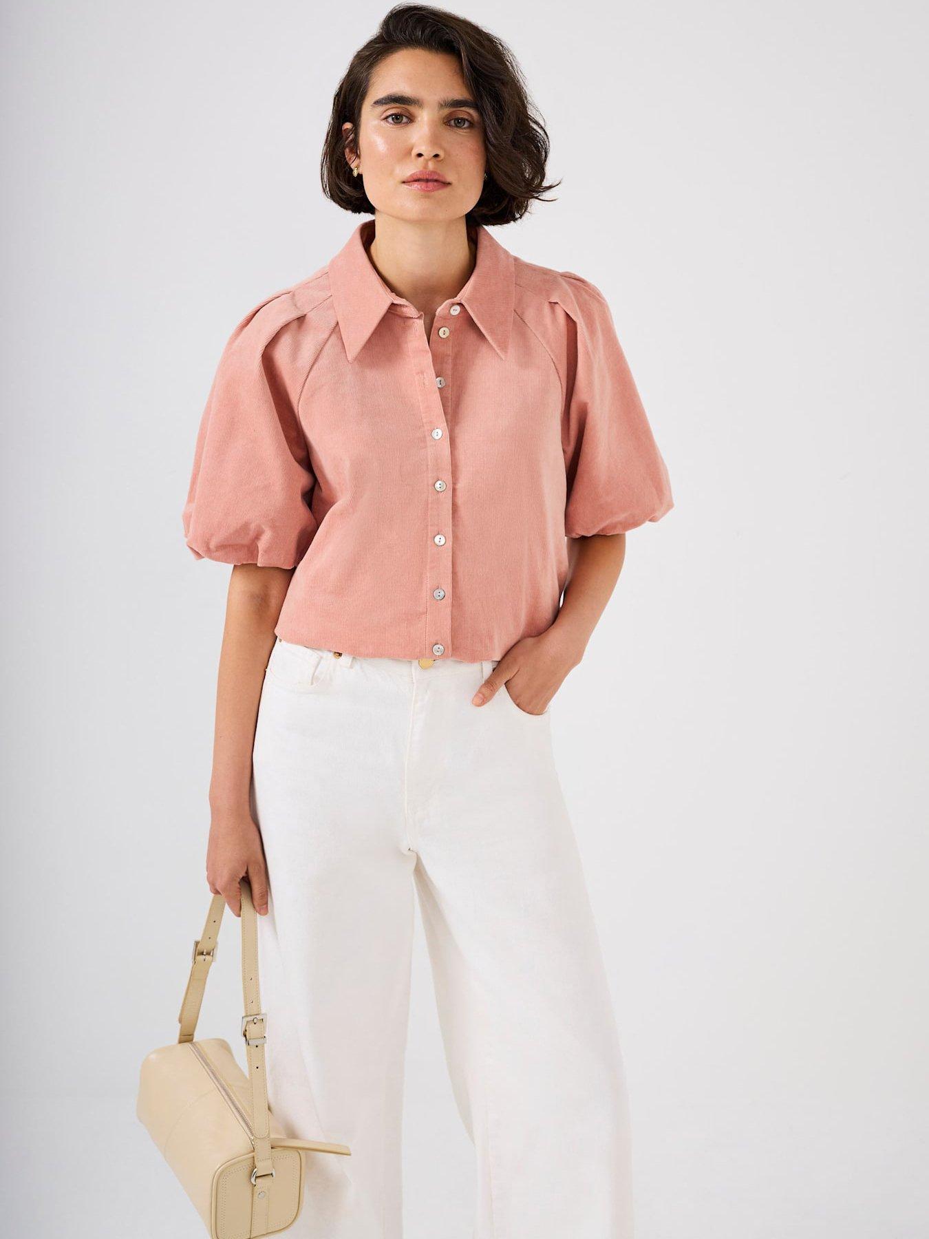 Mint Velvet Cord Puff Sleeve Shirt - Pink
