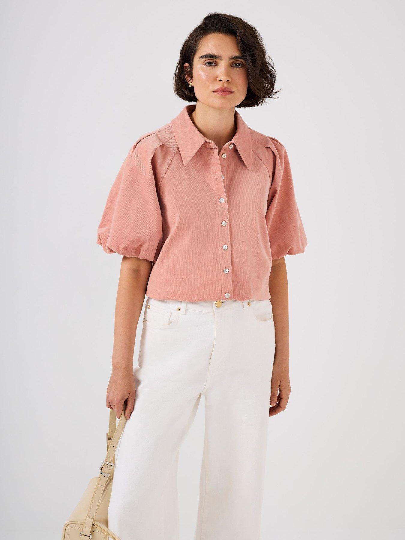 mint-velvet-cord-puff-sleeve-shirt-pinkstillFront