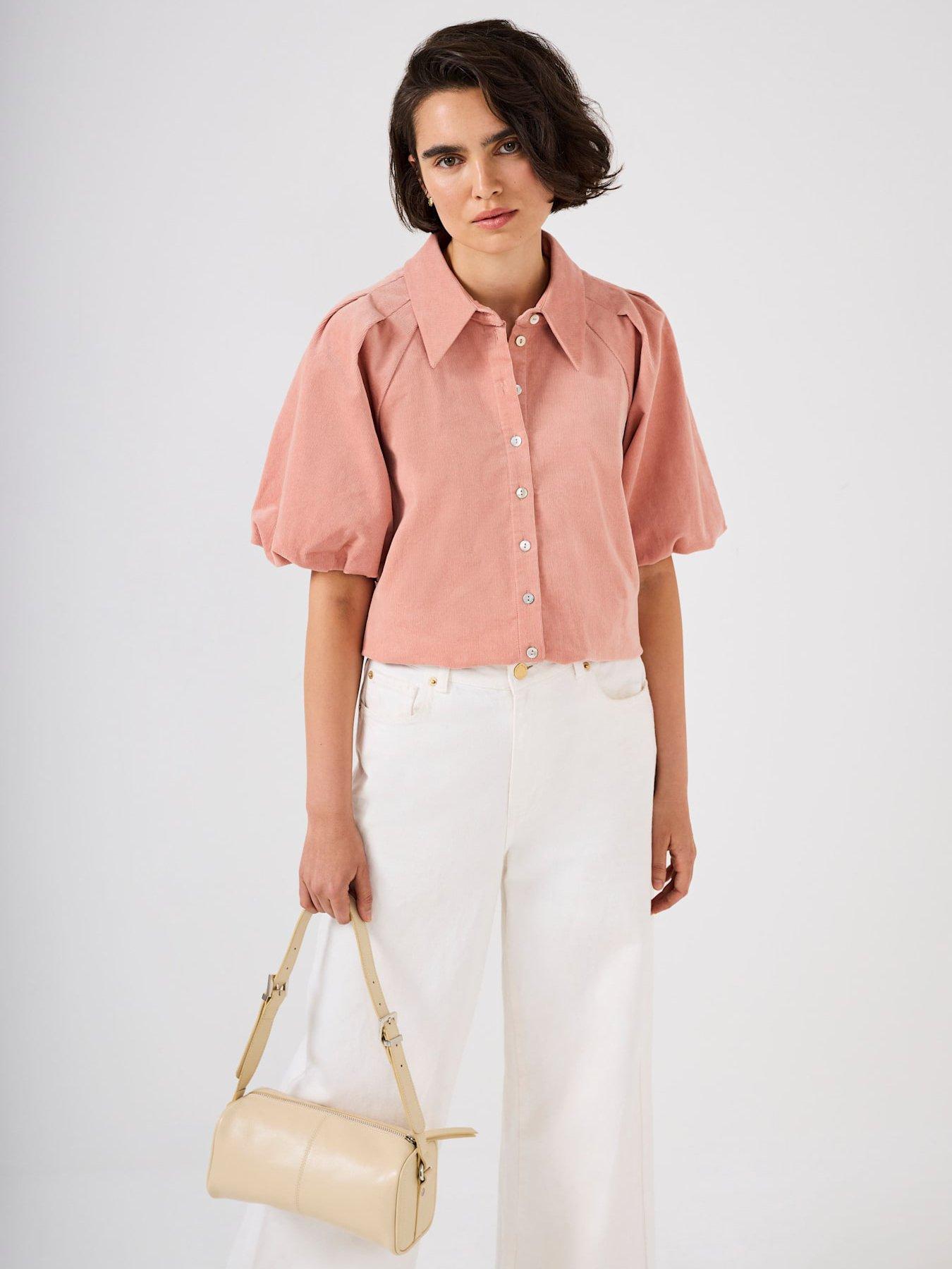 mint-velvet-cord-puff-sleeve-shirt-pinkoutfit