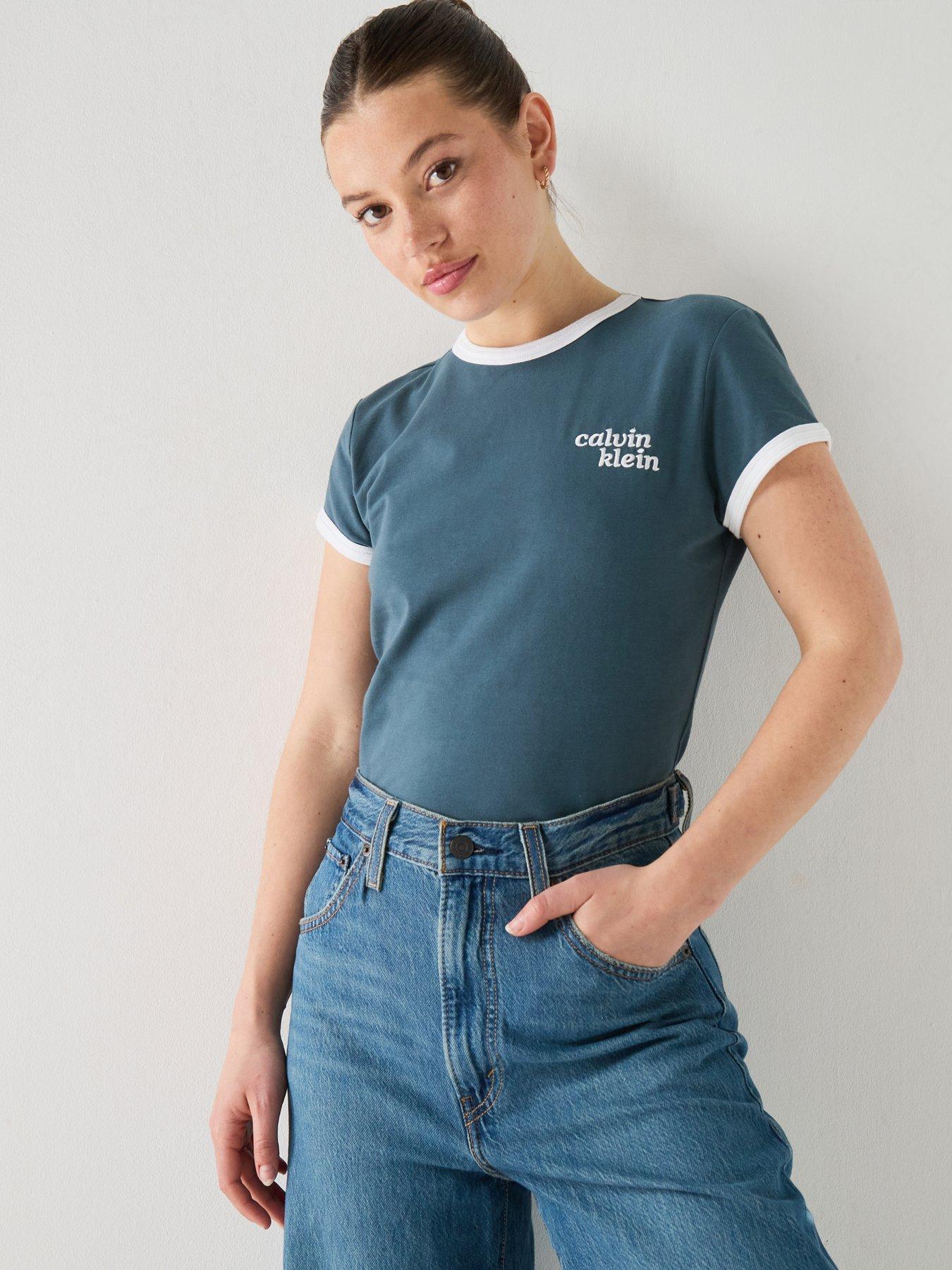 Calvin Klein Jeans Short Sleeve Slim Logo Ringer T-Shirt - Grey