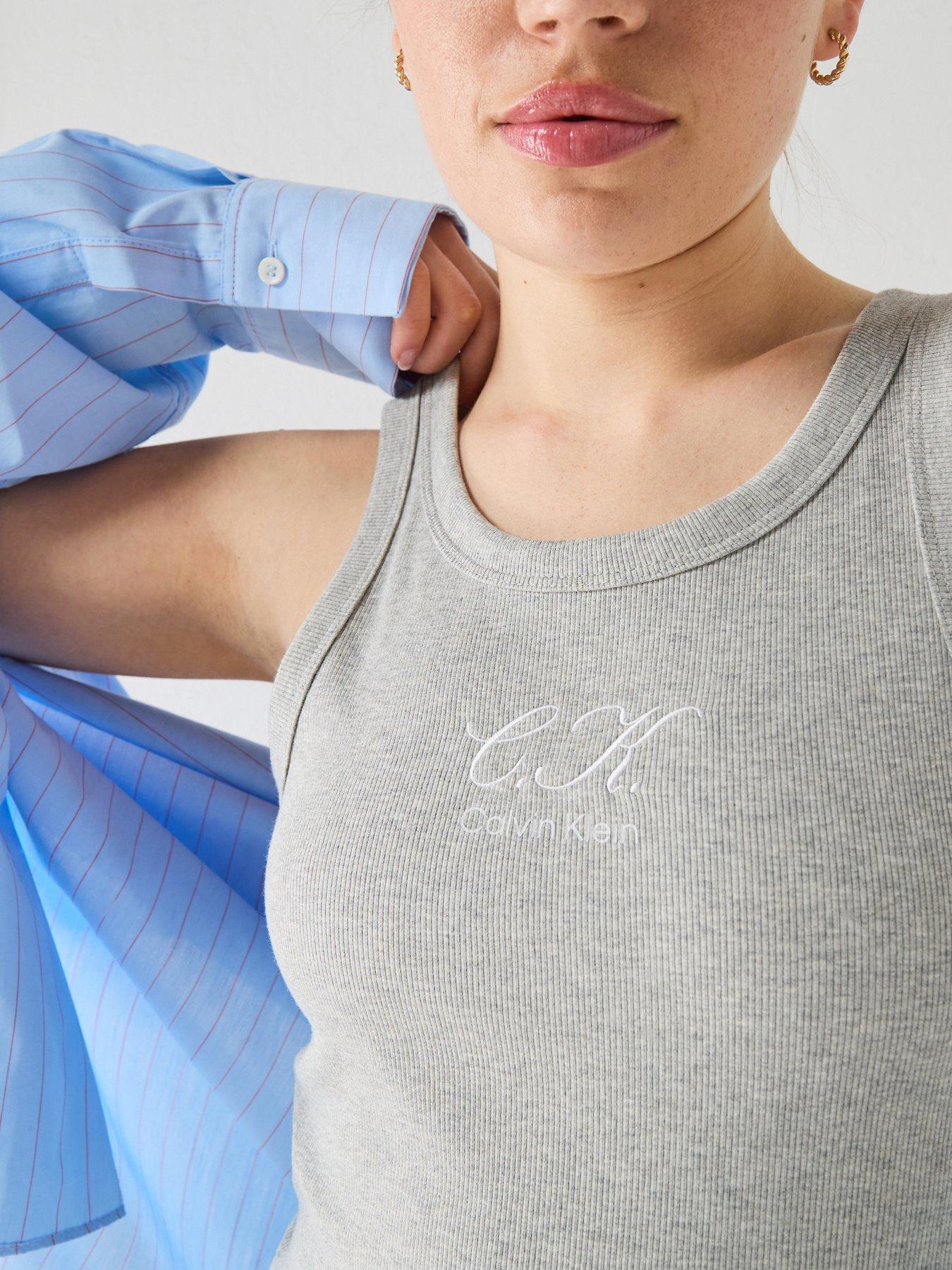 Image 4 of 6 of Calvin Klein Jeans Sleeveless Ribbed Tank - Grey