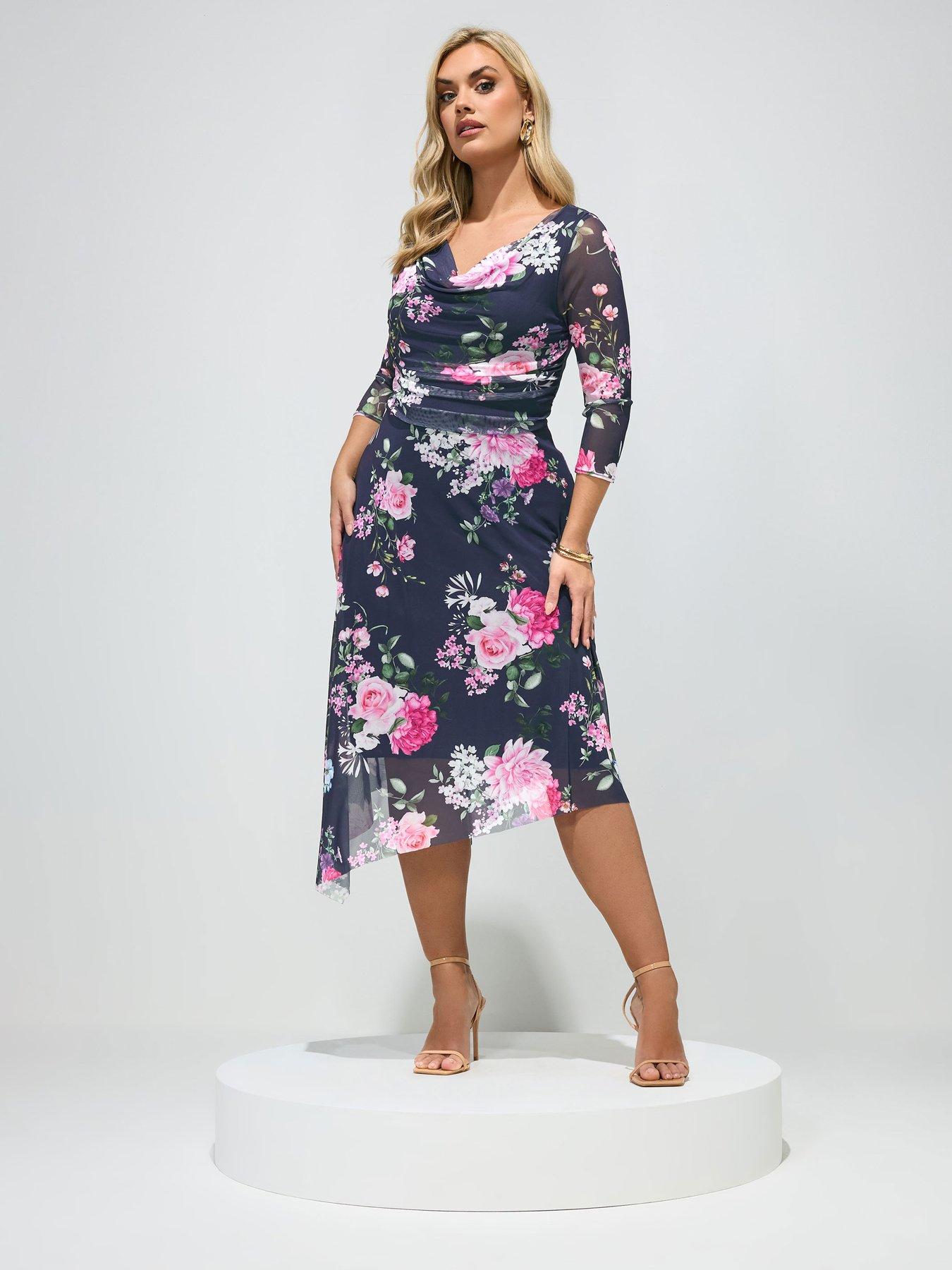 yours-curve-cowl-neck-asymmetric-mesh-dress-bluefront