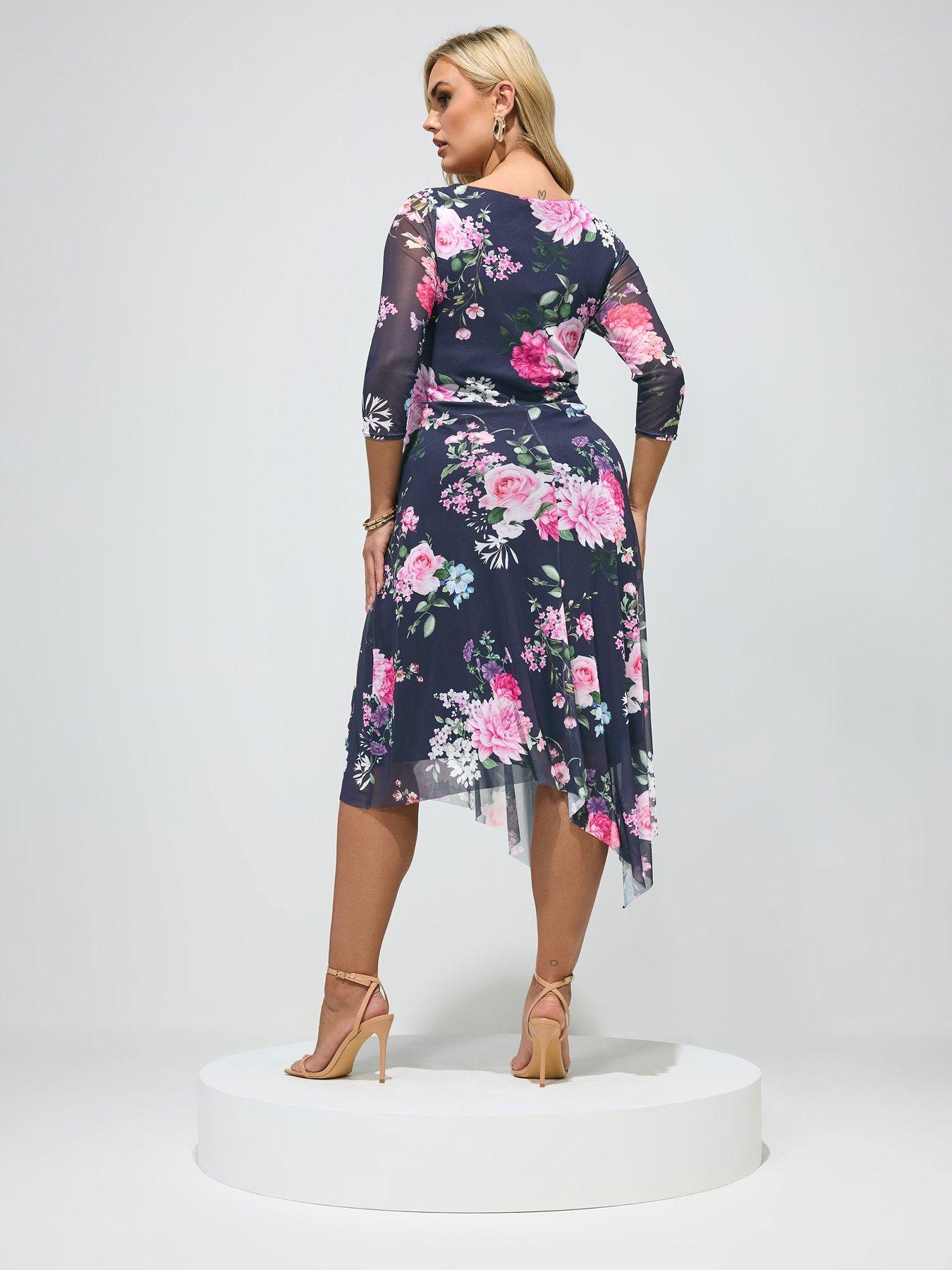 yours-curve-cowl-neck-asymmetric-mesh-dress-bluestillFront