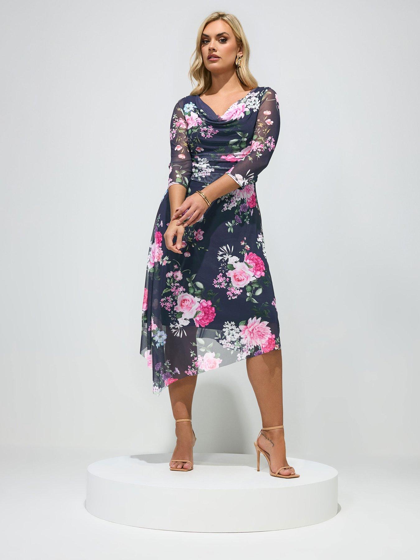 yours-curve-cowl-neck-asymmetric-mesh-dress-blueback